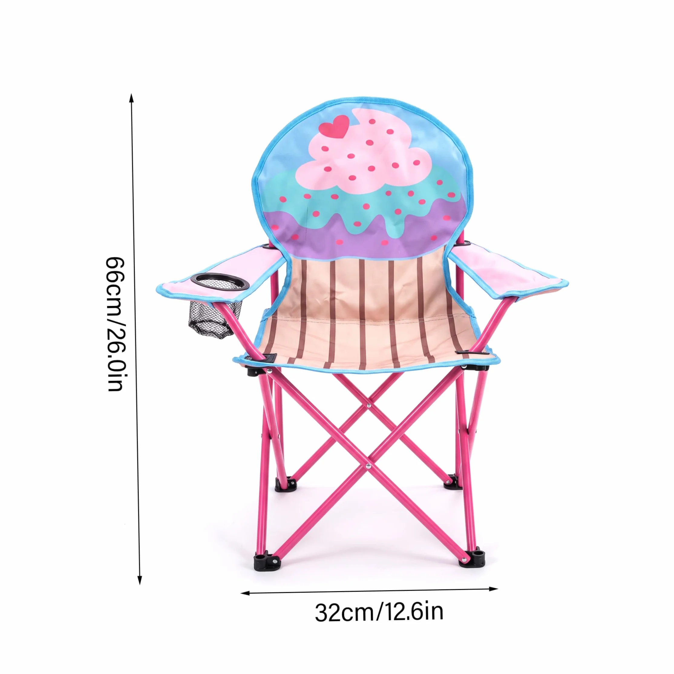 Silla plegable para campamento para niños con portavasos, silla portátil para exteriores para niños pequeños de tela Oxford 600D, patrón de helado de pastel, liviana para playa, senderismo, picn