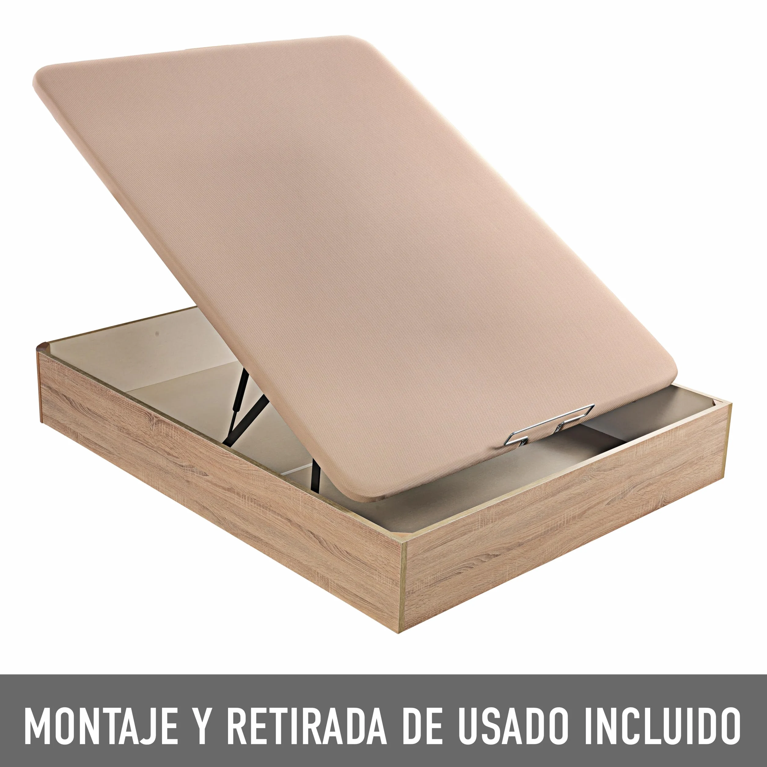 What The Sleep | Canapé Abatible de Madera Gran Capacidad | 135x190 | Montaje y Retirada Usado Incluido | Natural | 32 cm | Apto Todos Colchones | Esquinas Delanteras Redondeadas | Storage Bed