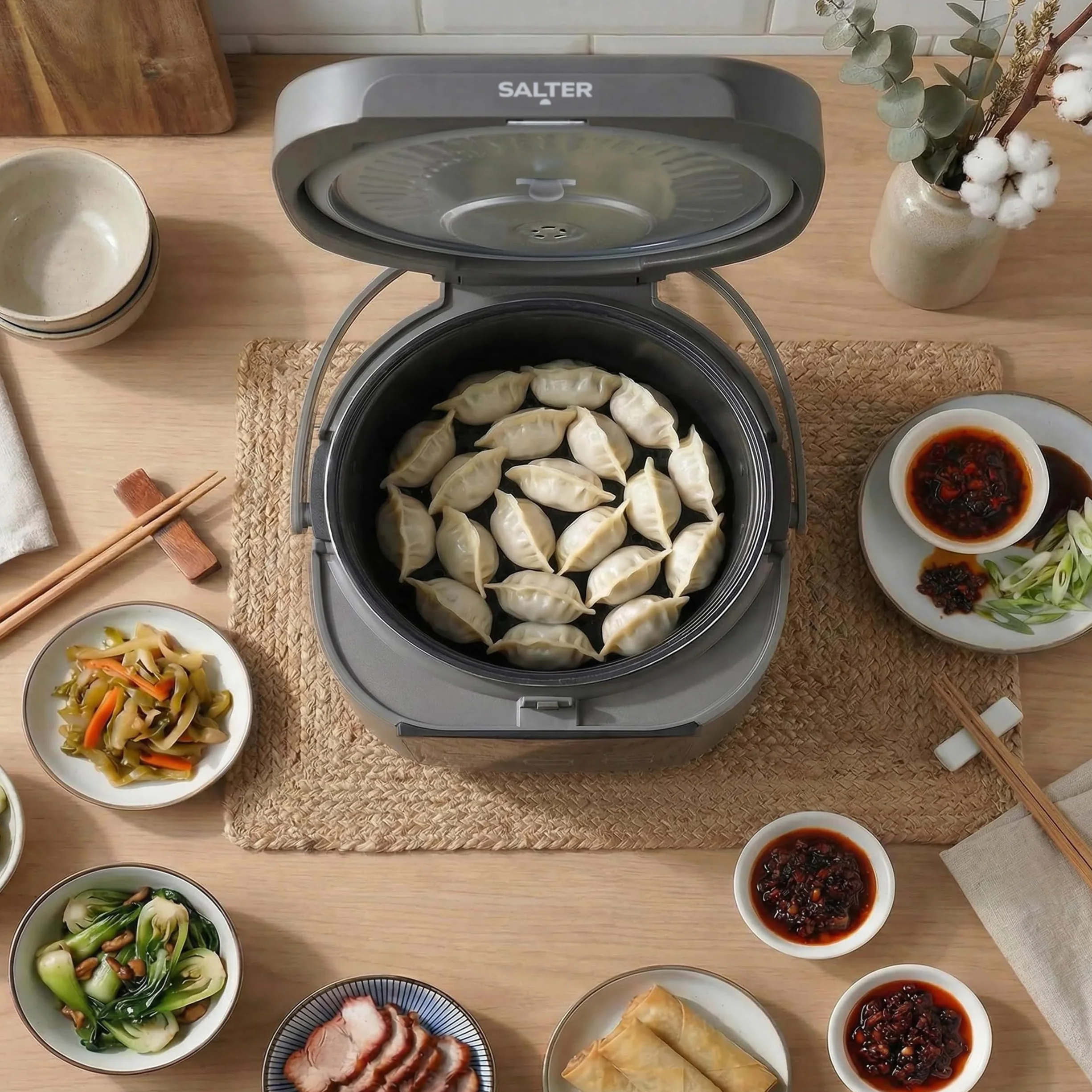 Salter Multicooker de 5 litros - 20 programas preestablecidos y función mantener caliente durante 12 horas, recubrimiento antiadherente sin PFAS, tapa interior y válvula de vapor extraíbles, 860W