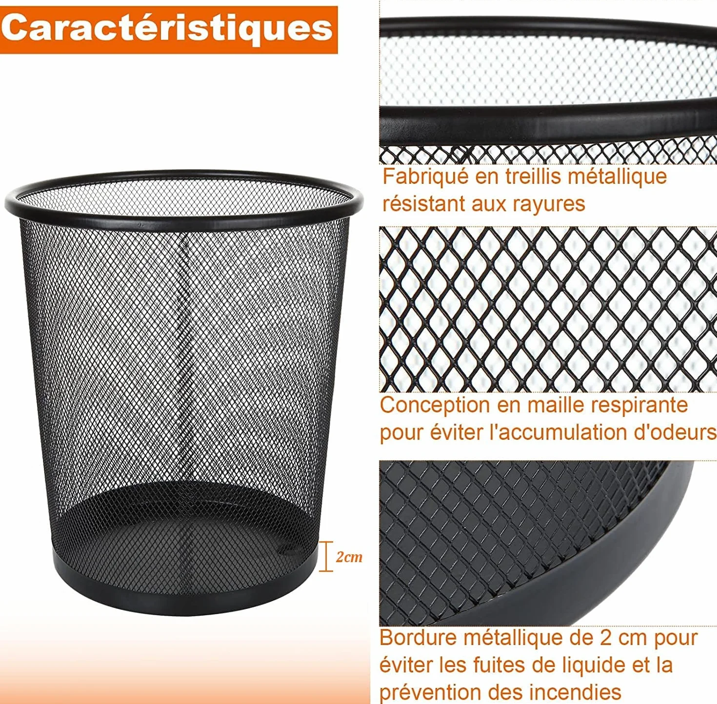 SENENQU 4 Piezas Papelera Escritorio de Malla Metálica 12L, Papelera Oficina Negra, Cubo Basura Redondo Ventilado para Baño, Dormitorio y Mesa de Trabajo, 26,5 x 23,5 cm