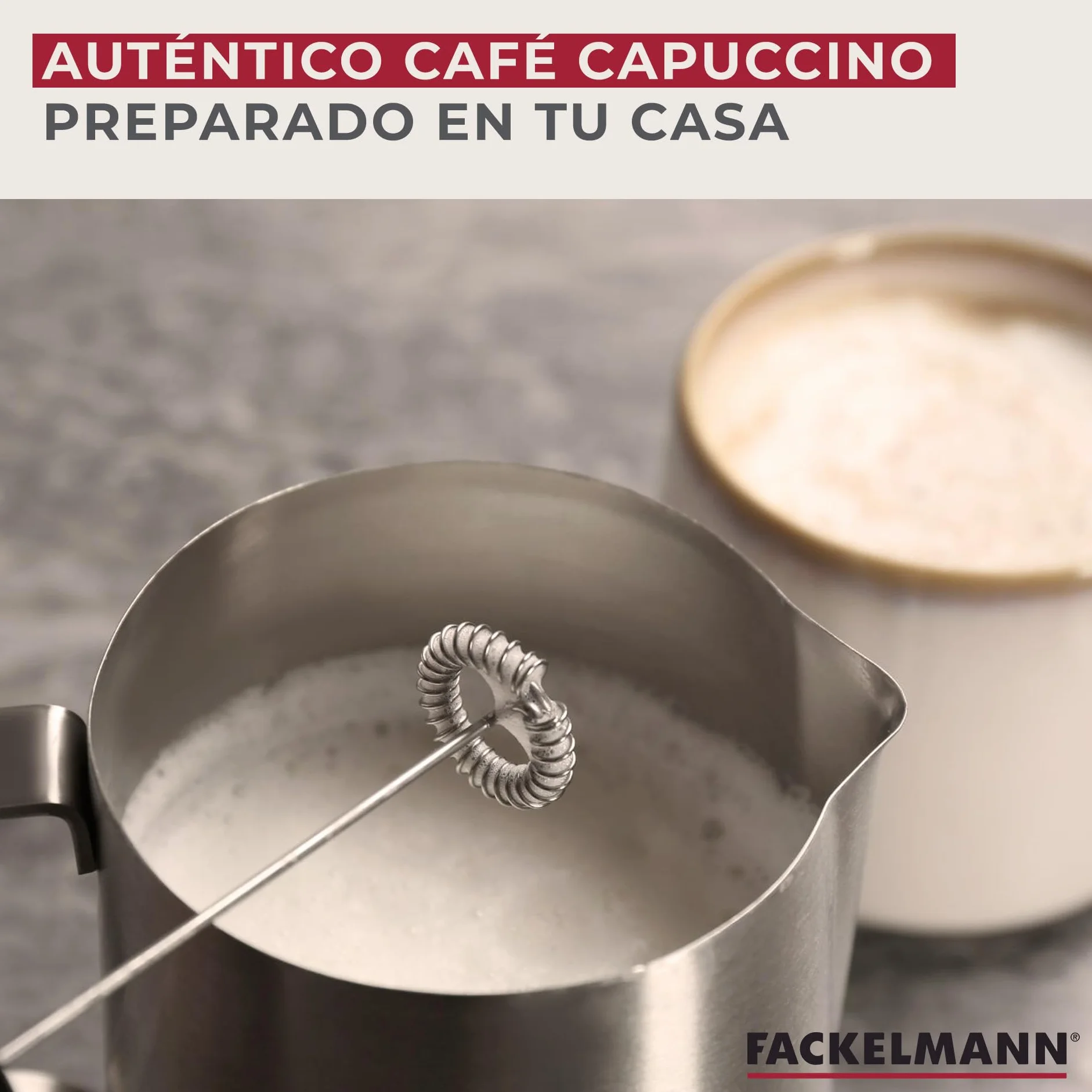 Fackelmann Espumador de Leche Eléctrico 13.500 RPM para Capuccino, Té Matcha, Portátil