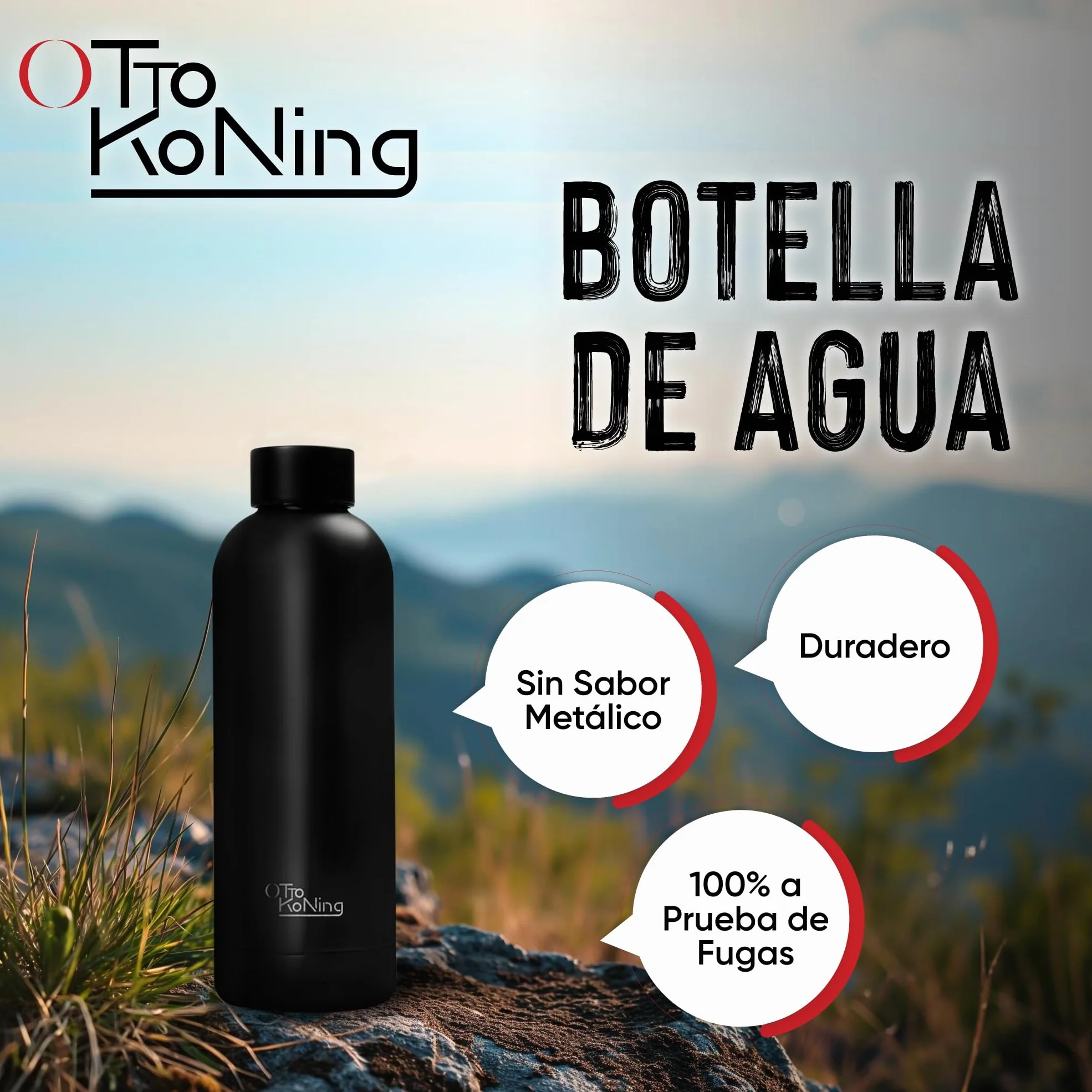 Botella de Agua Acero Inoxidable 500ml-Otto Koning-Botella Térmica con Doble Aislamiento al vacío para 12 Horas de Bebida Caliente y 24 Horas de Bebida Fría. Termo a Prueba de Fugas Libre BPA