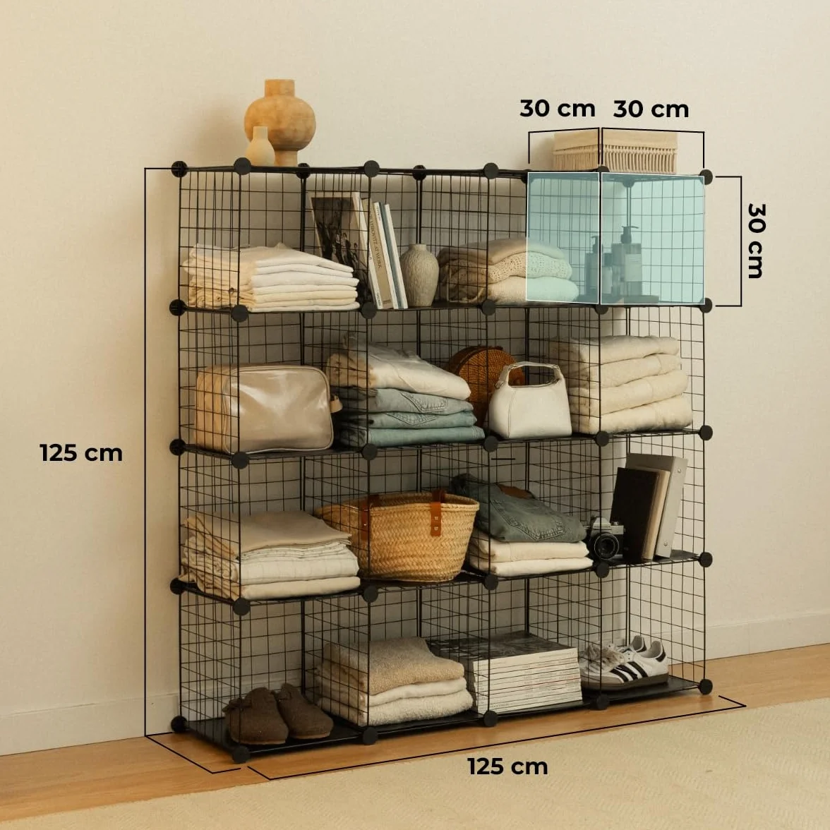 Estantería Almacenaje Newlux 16 Cubos 125x125x31,5cm Hasta 160Kg Metálica Modular Negro