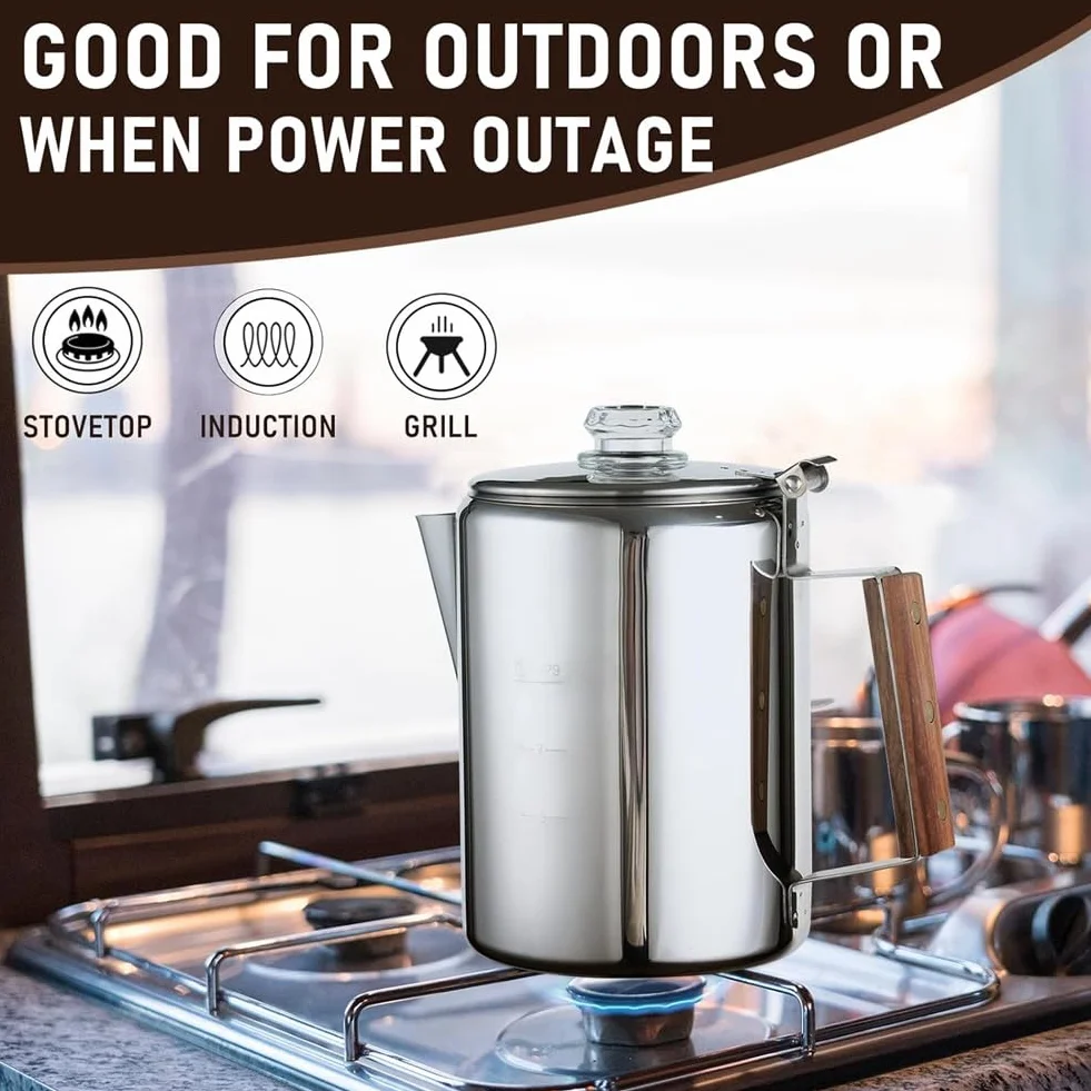 Cafetera Percoladora de Café Acero Inoxidable 9 Tazas para Exteriores Hogar