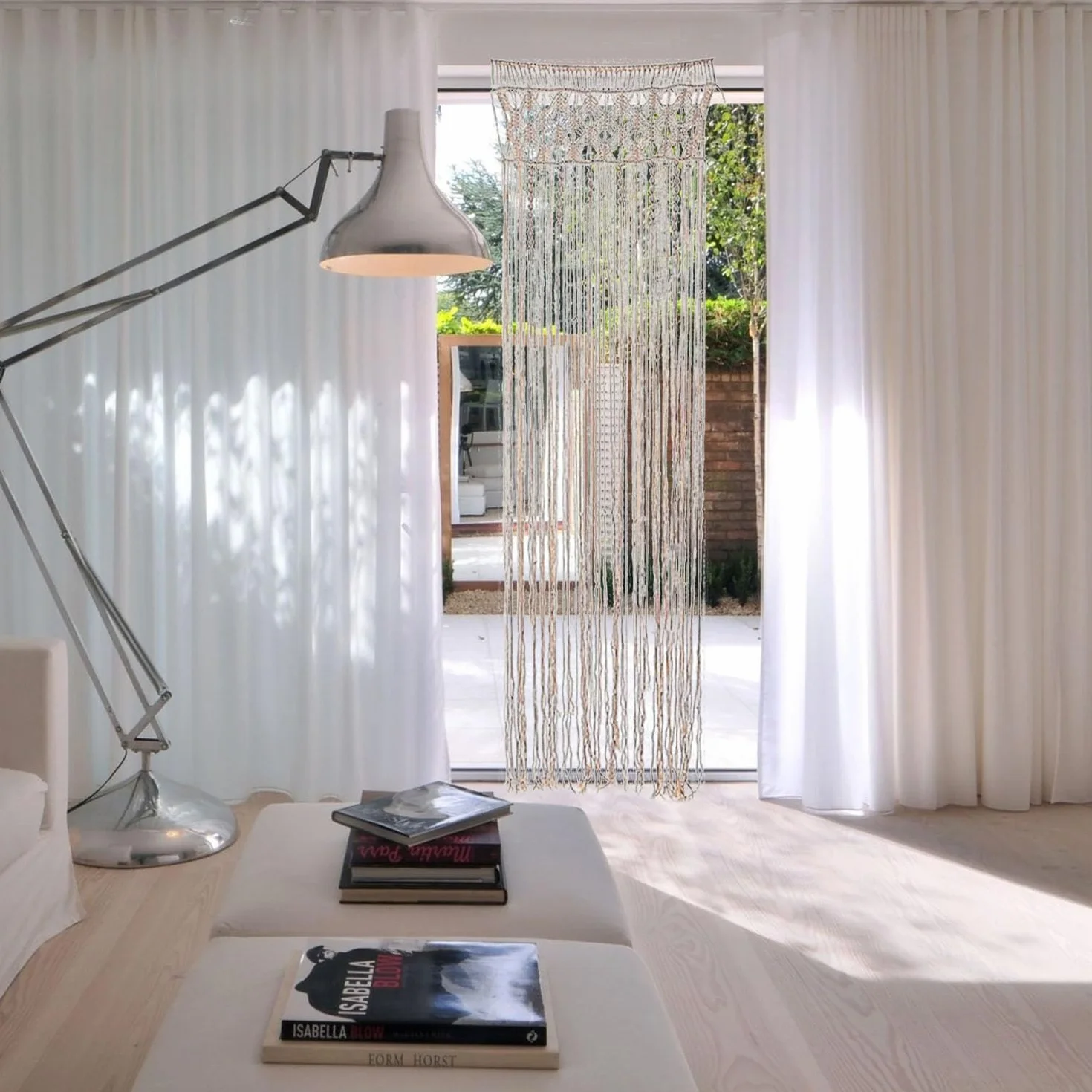 ANBOO Tapiz de pared de macramé, decoración bohemia, hecho a mano, tejido bohemio, macramé, cortina para puerta de fondo de boda, cortinas de ventana, 203 cm (largo) x 74 cm (ancho)