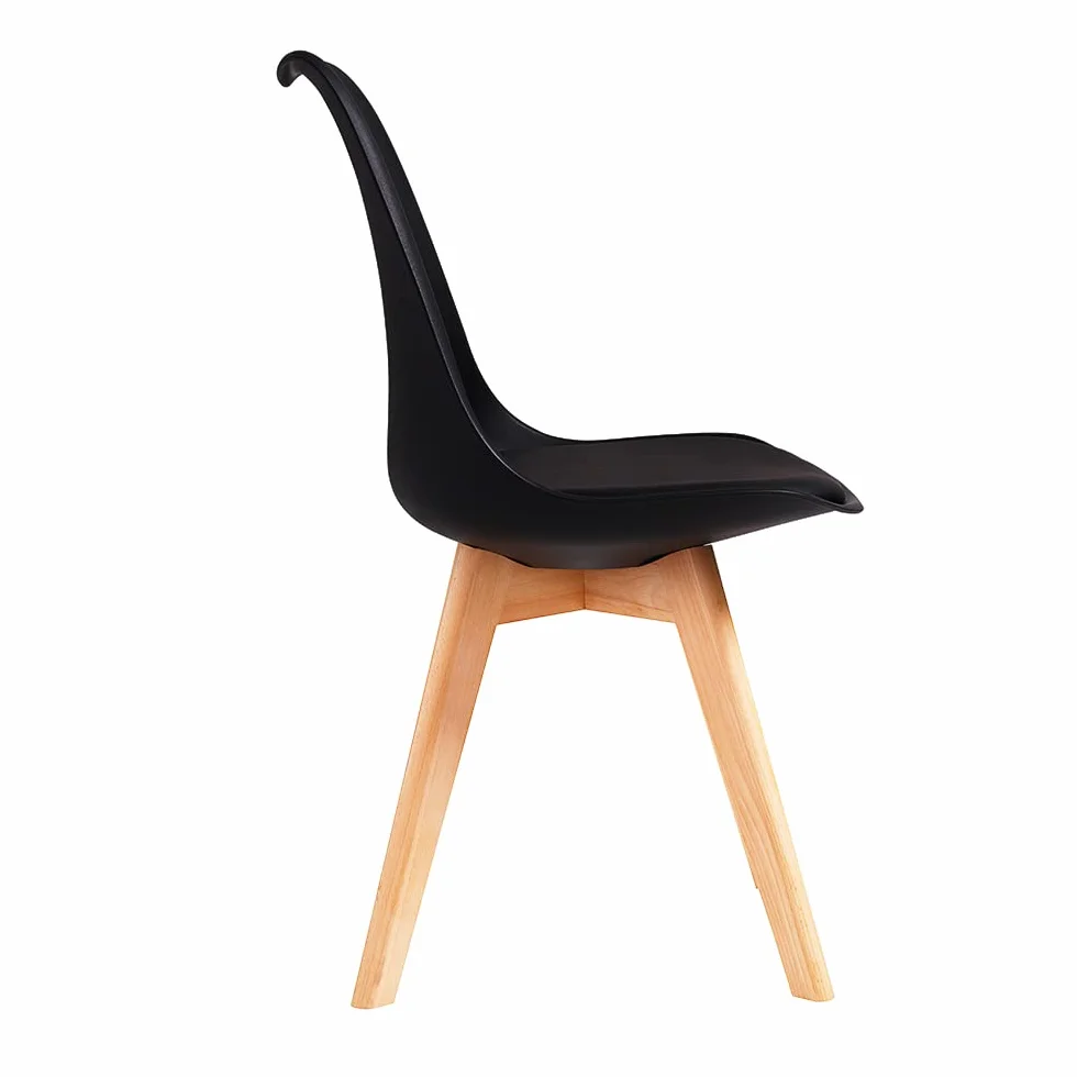 DEWINNER Pack de 6 Sillas de Comedor, Sillas de Cocina, Asiento Acolchado Tapizado y Patas de Madera Maciza de Haya, Silla Negro