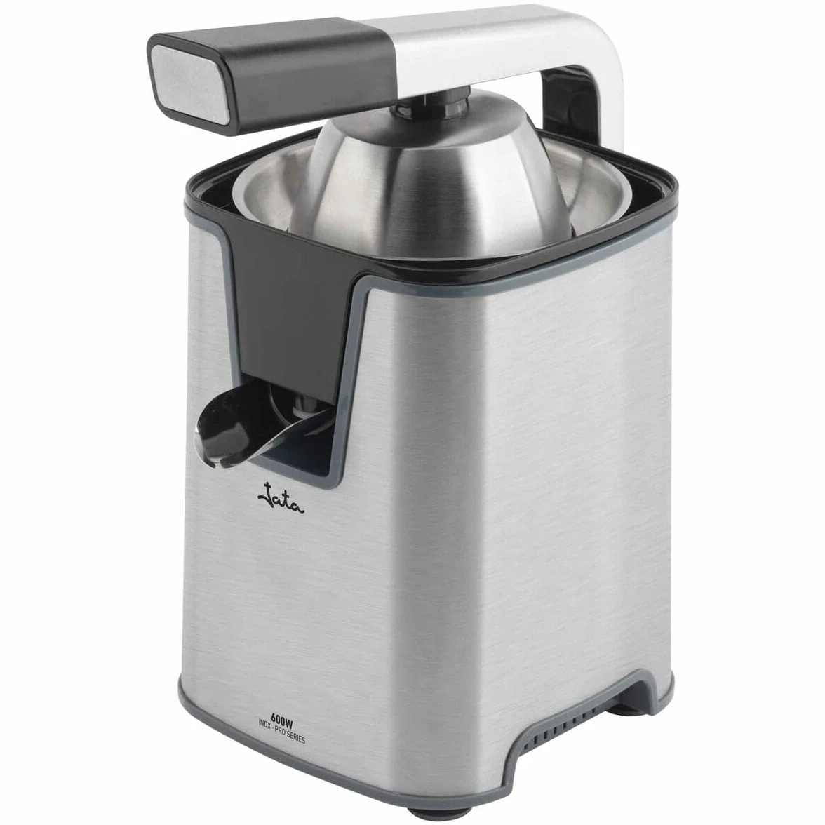 JATA JEEX1155 - Exprimidor de Naranjas Electrico 600 W. Con brazo. Doble cono para todo tipo de frutas. Desmontable. Fácil limpieza. Silencioso. Cuerpo acero inox.