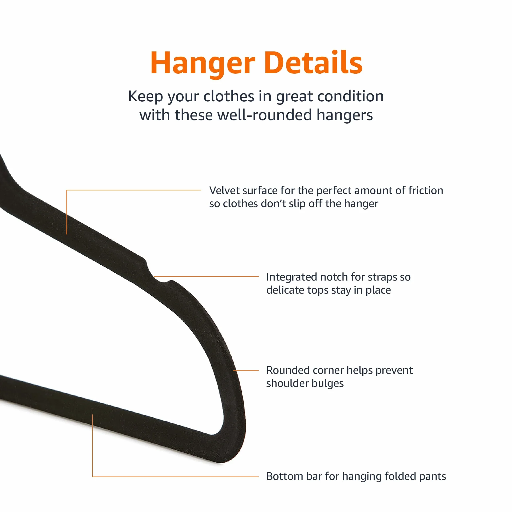 Amazon Basics Perchas de terciopelo para trajes Paquete de 50 Negro