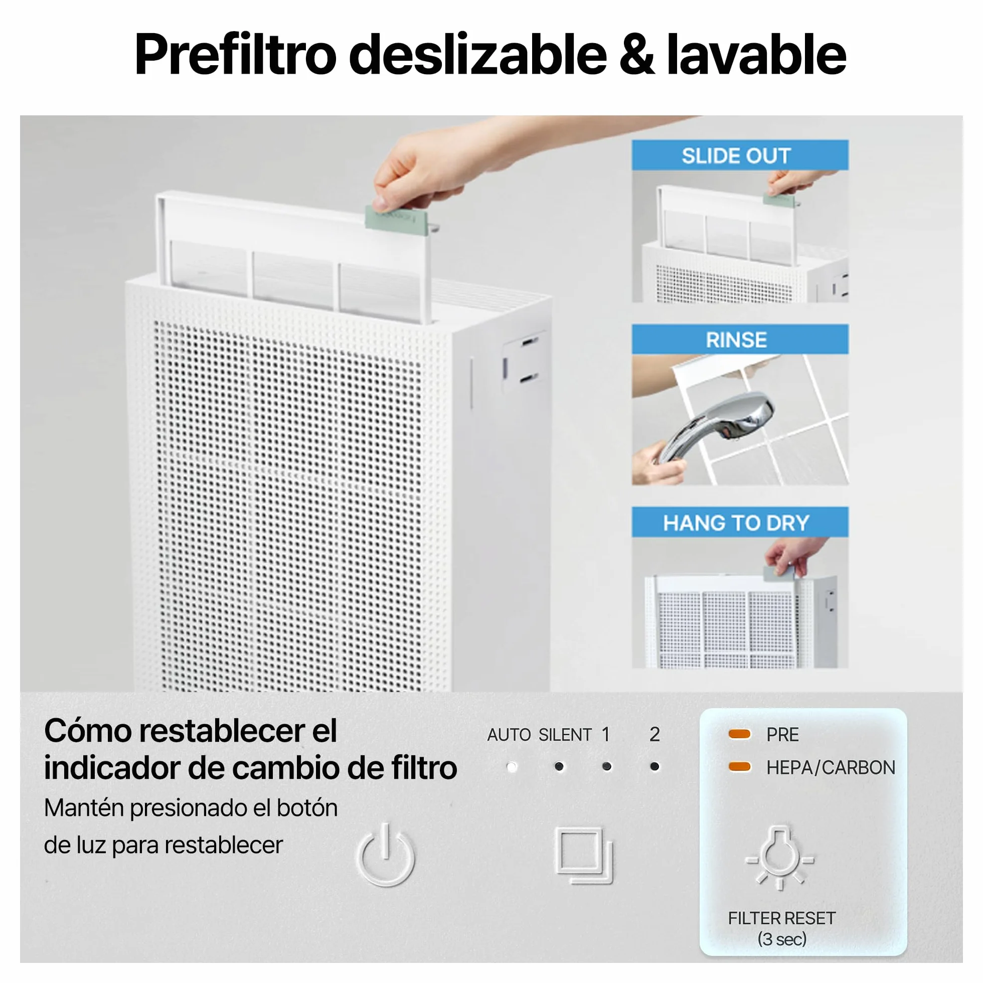 COWAY Purificador Aire, Calima Sahariana Alérgenos Mascotas, ECARF Quiet Mark, Modo Sueño 20 dB, Prefiltro Lavable, HyperCaptive 99,999% 0,01µm, CADR 281m³/h, Garantía 3 Años, Airmega 150, Bianco