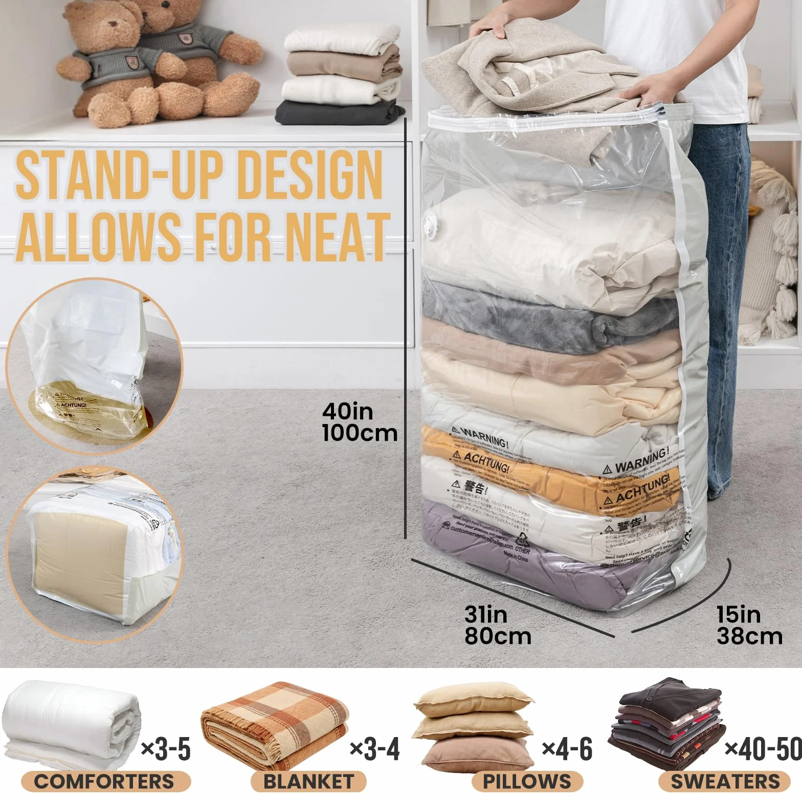 TAILI Cubo Bolsas de Almacenamiento al Vacío Jumbo 4 Pack 80×100×38 cm para Edredones Ropa