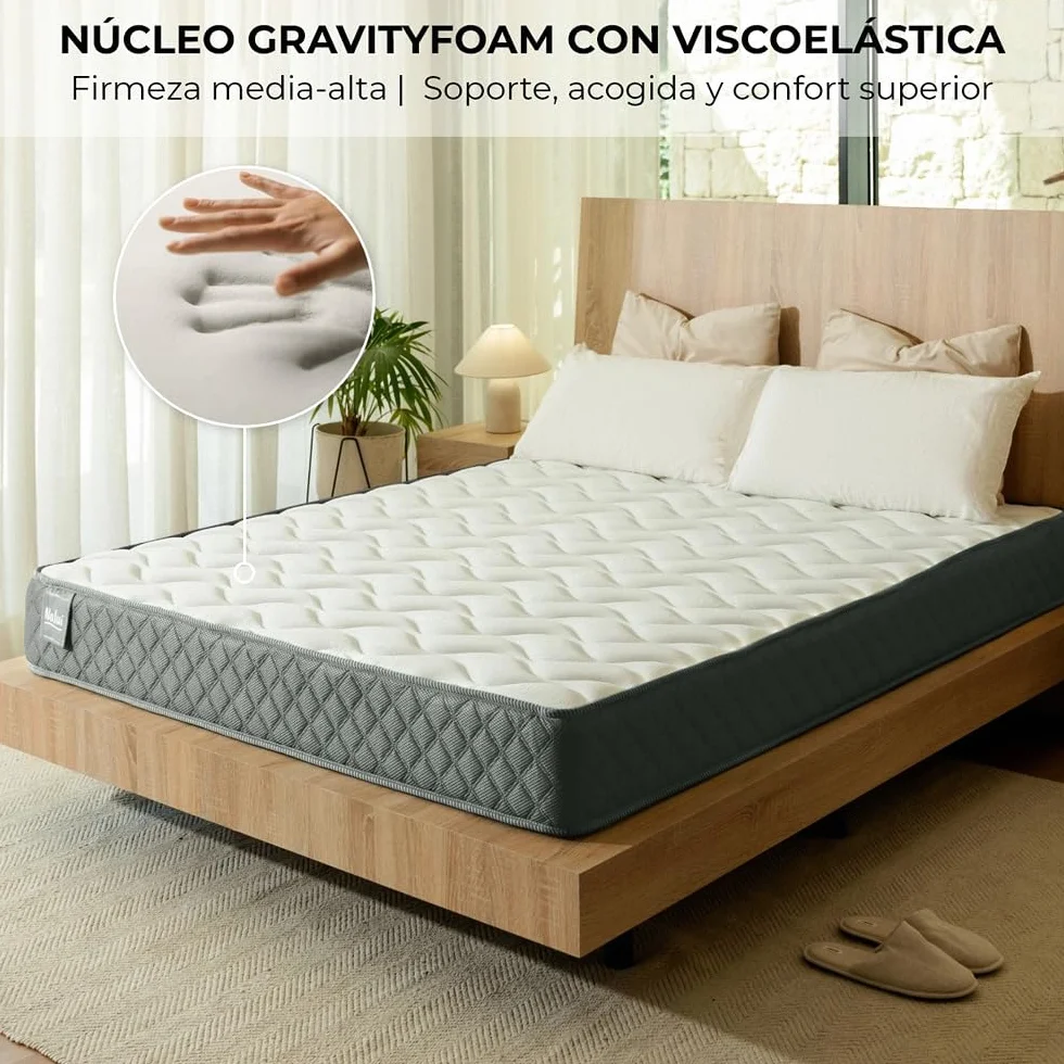 Don Descanso - Colchón 90x200 Viscoelastico Mulhacen DualSense, Altura ± 15cm. Multicapa con Núcleo GravityFoam, Firmeza Alta, Doble Cara Invierno/Verano, Transpirable. Fabricado en España, Gris