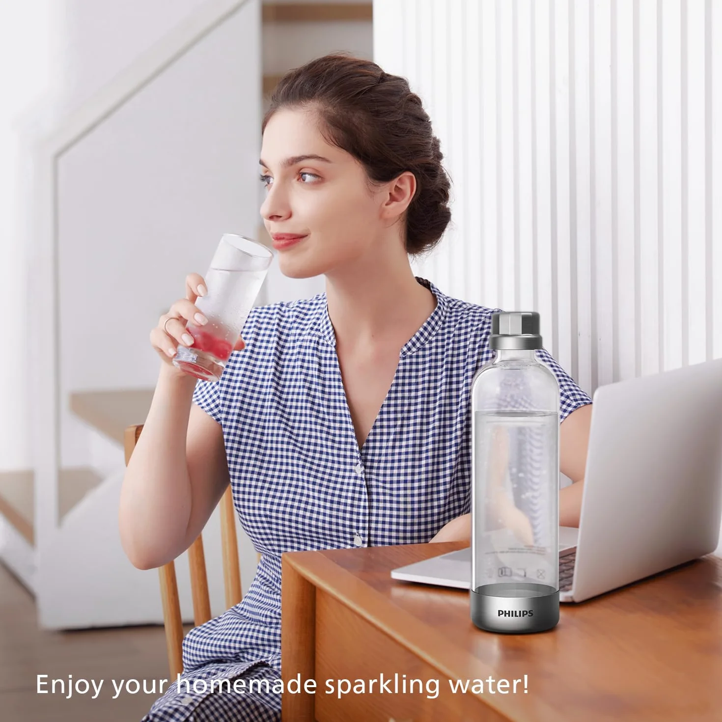 Philips Máquina para hacer refrescos de acero inoxidable con gas para el hogar, 1 litro, sin BPA, compatible con carbonatador de CO2 de 60 L