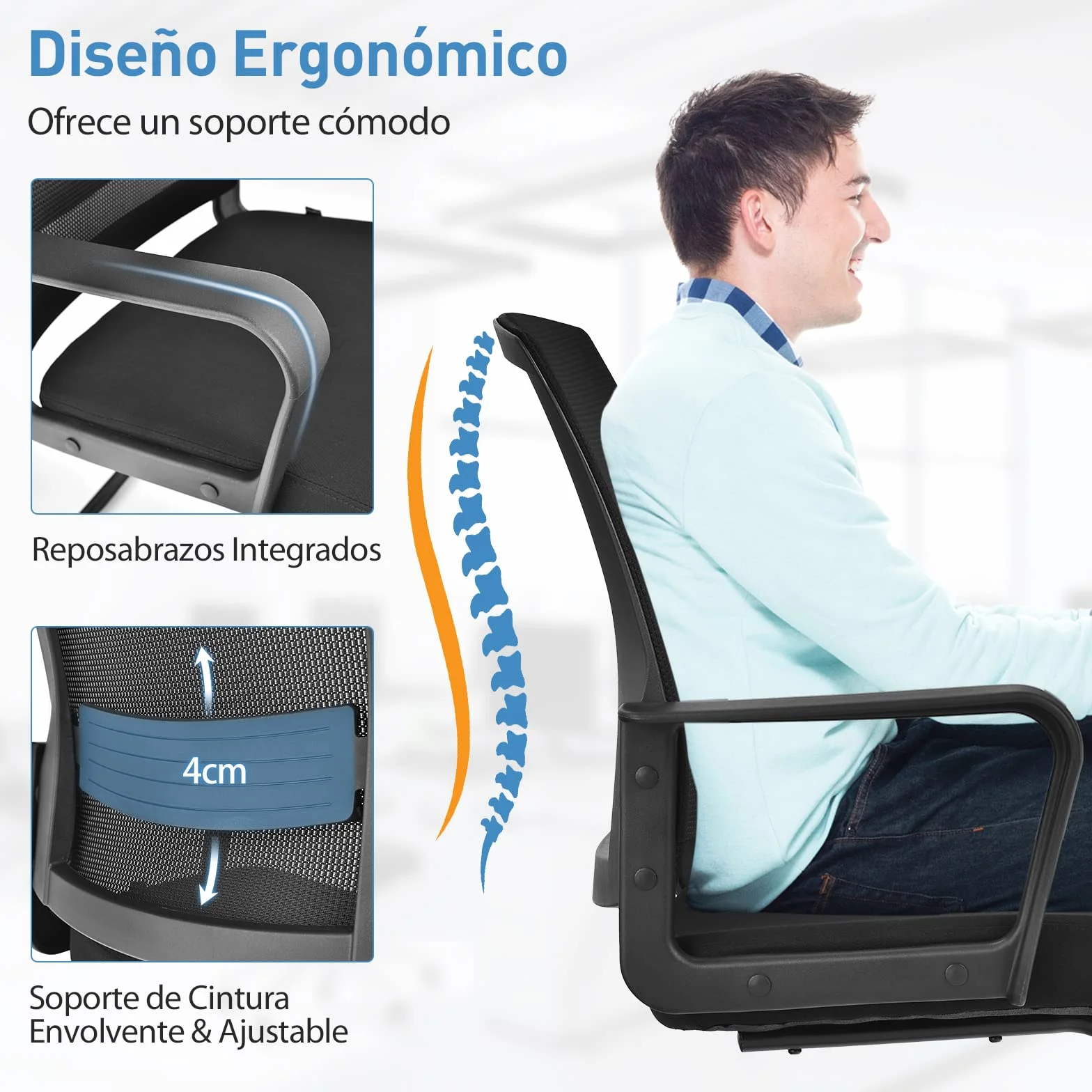 COSTWAY Silla de Conferencia, Silla de Reunión con Base Resistente Forma de Trineo, Sillas Cantilever Respaldo Ergonómico y Asiento Acolchado, Soporte Lumbar Regulable y Reposabrazos (estilo1, 1)