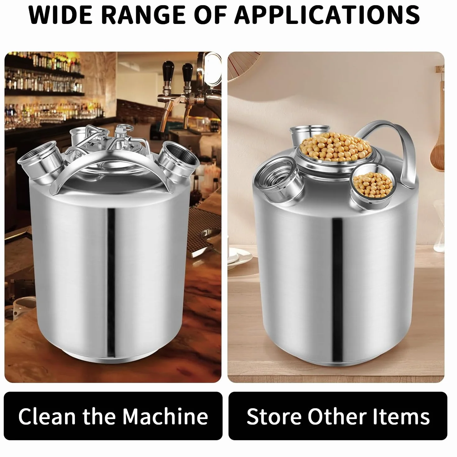 Barril de Limpieza de Cerveza de Acero Inoxidable, 10L 3 Cabezales Recipiente de Limpieza de Cerveza con Tapa, Apto para barriles de A y G y S, para Cerveza Casera, Bar de Hotel