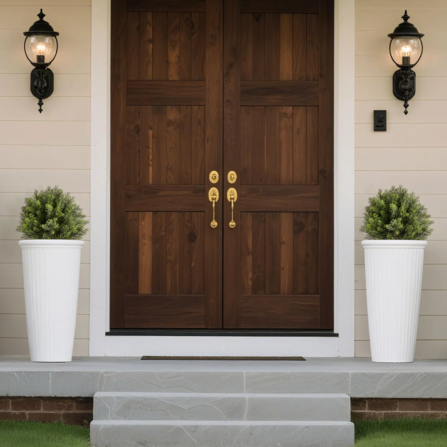 VEVOR Bola de Topiario Artificial de Ciprés para Exterior con Estaca, 406 mm, 2 uds, Plantas Artificiales, Arbustos de Imitación para Decoración, Porche, Patio, Jardín, Balcón y Patio Trasero
