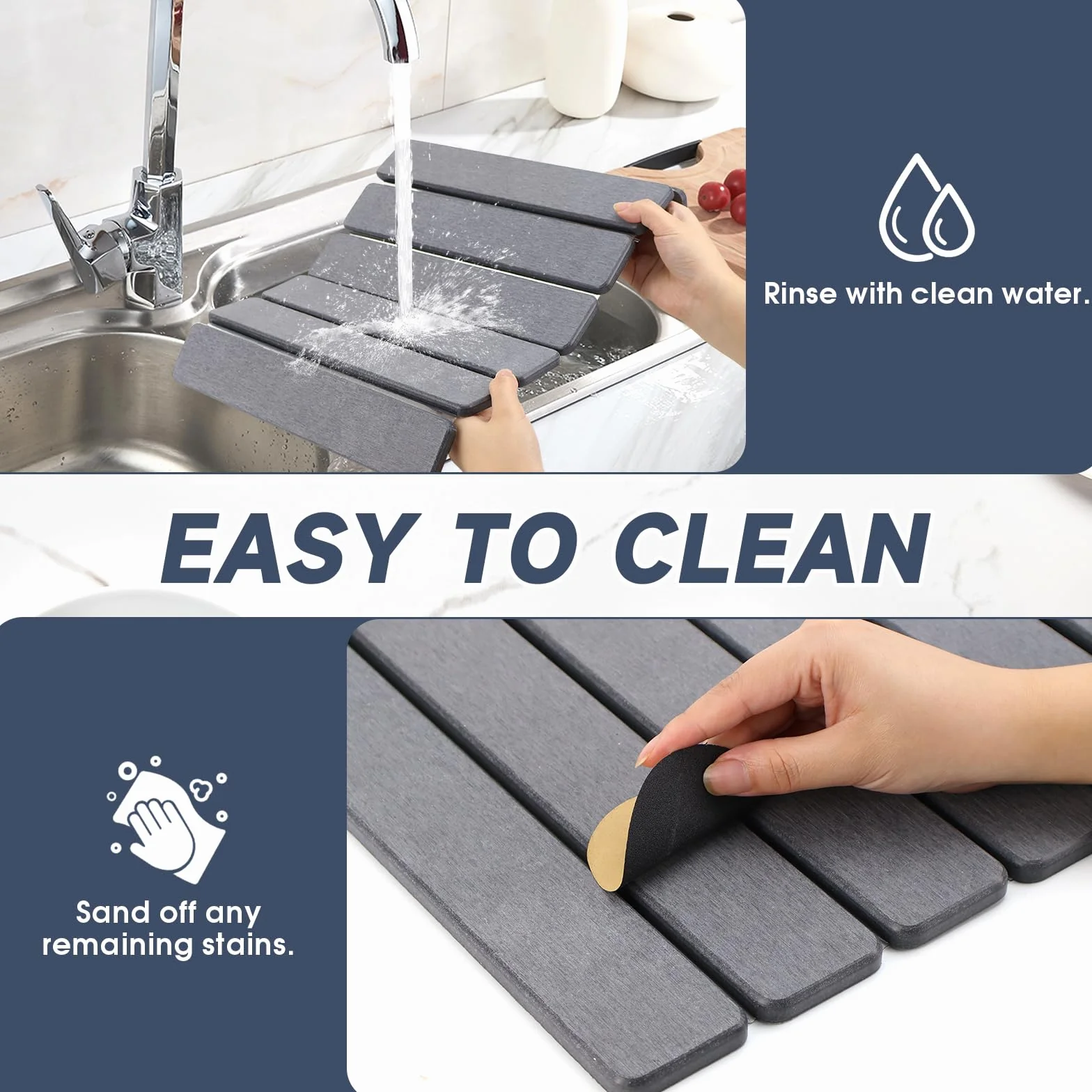 Mumjooyi Alfombrilla Escurreplatos de Diatomita Absorbente de Agua para Cocina Alfombrilla Fregadero Cocina Plegable Plegable Secado Rápido para Vajilla Tazas Cubiertos Gris Oscuro (Gris, 40*30CM)