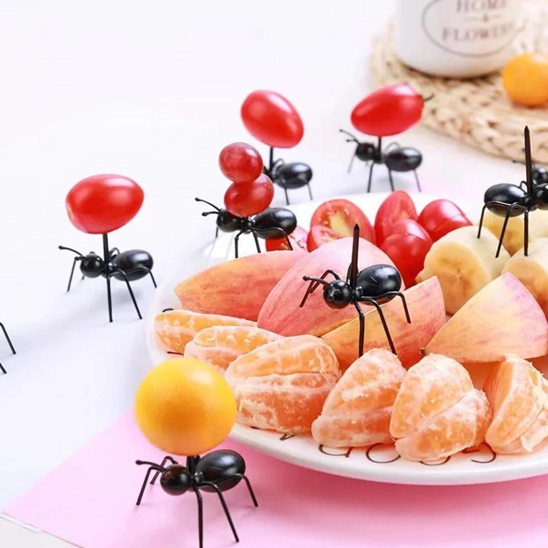 JZK 24 piezas mini tenedores de frutas forma de hormiga para niños
