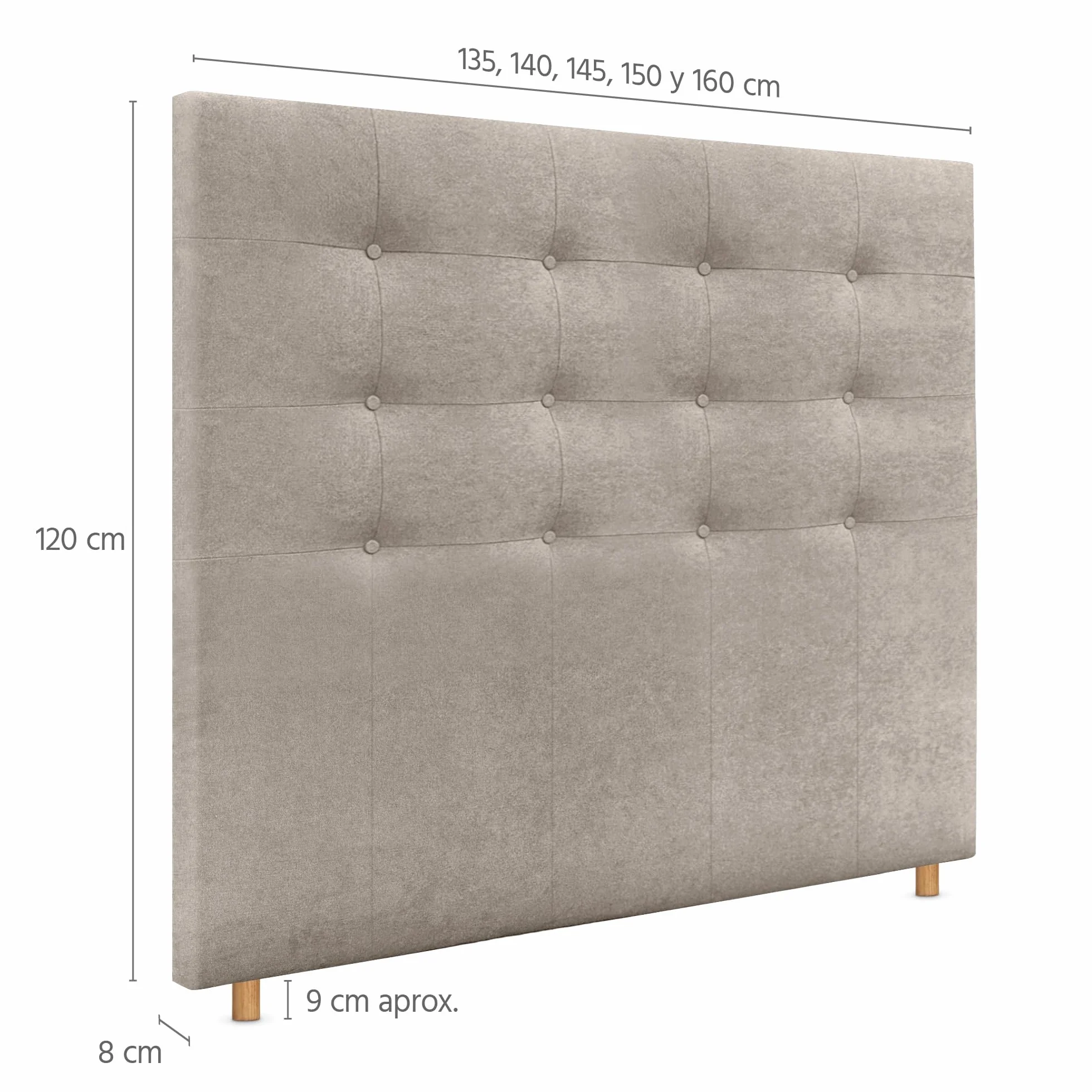 DHOME Cabecero Capitoné hasta el Suelo 150x120cm Tela Beige Tapizado ACUALINE para Cama