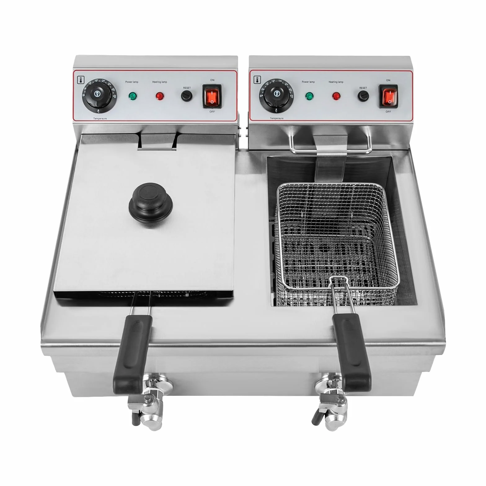 Sartén eléctrica comercial, plateada, freidora de aceite eléctrica, con 2 cestas, temperatura ajustable 60-200 °C, para restaurantes, aperitivos, fiestas 57