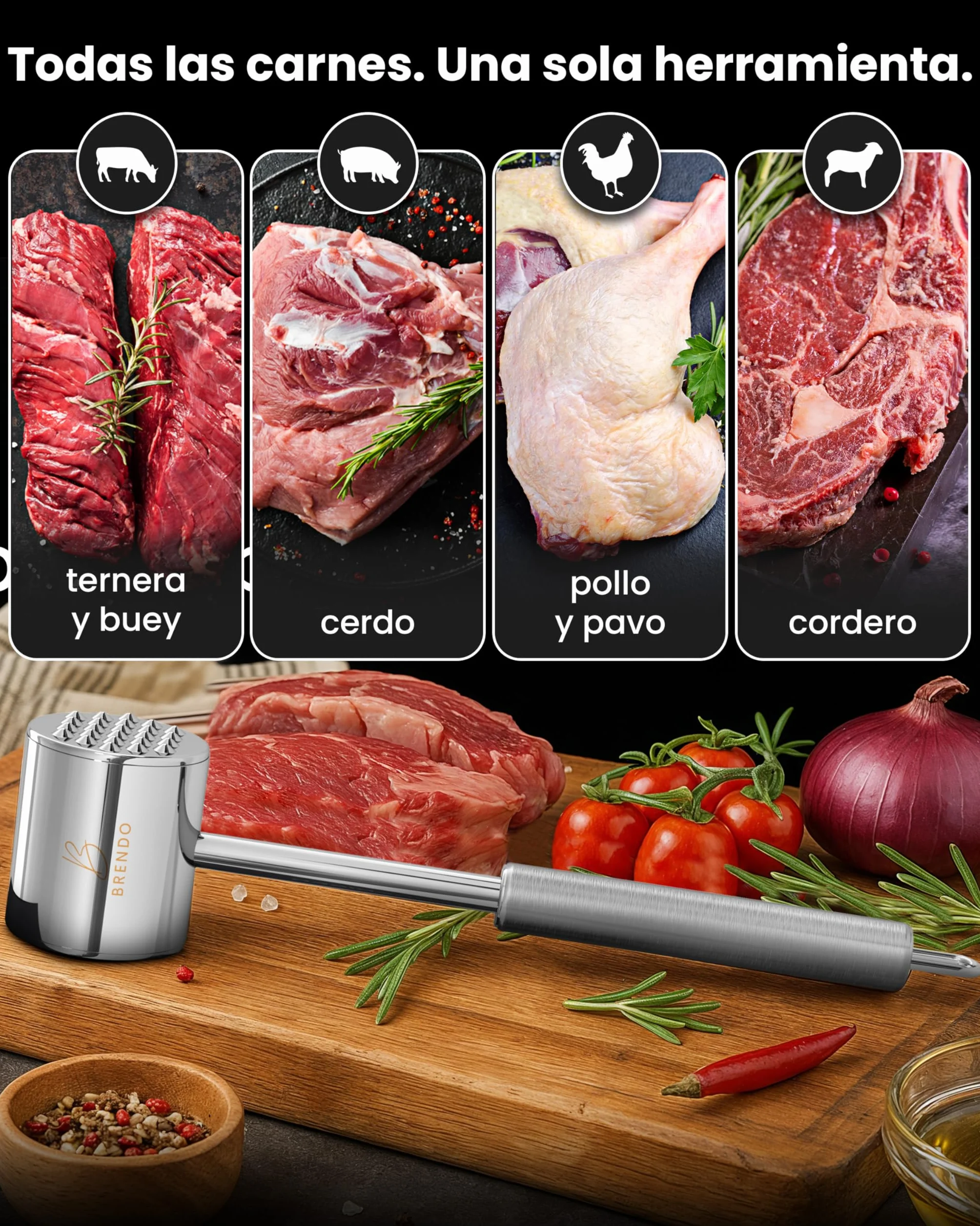 Mazo para filetes de acero inoxidable doble cara Brendo
