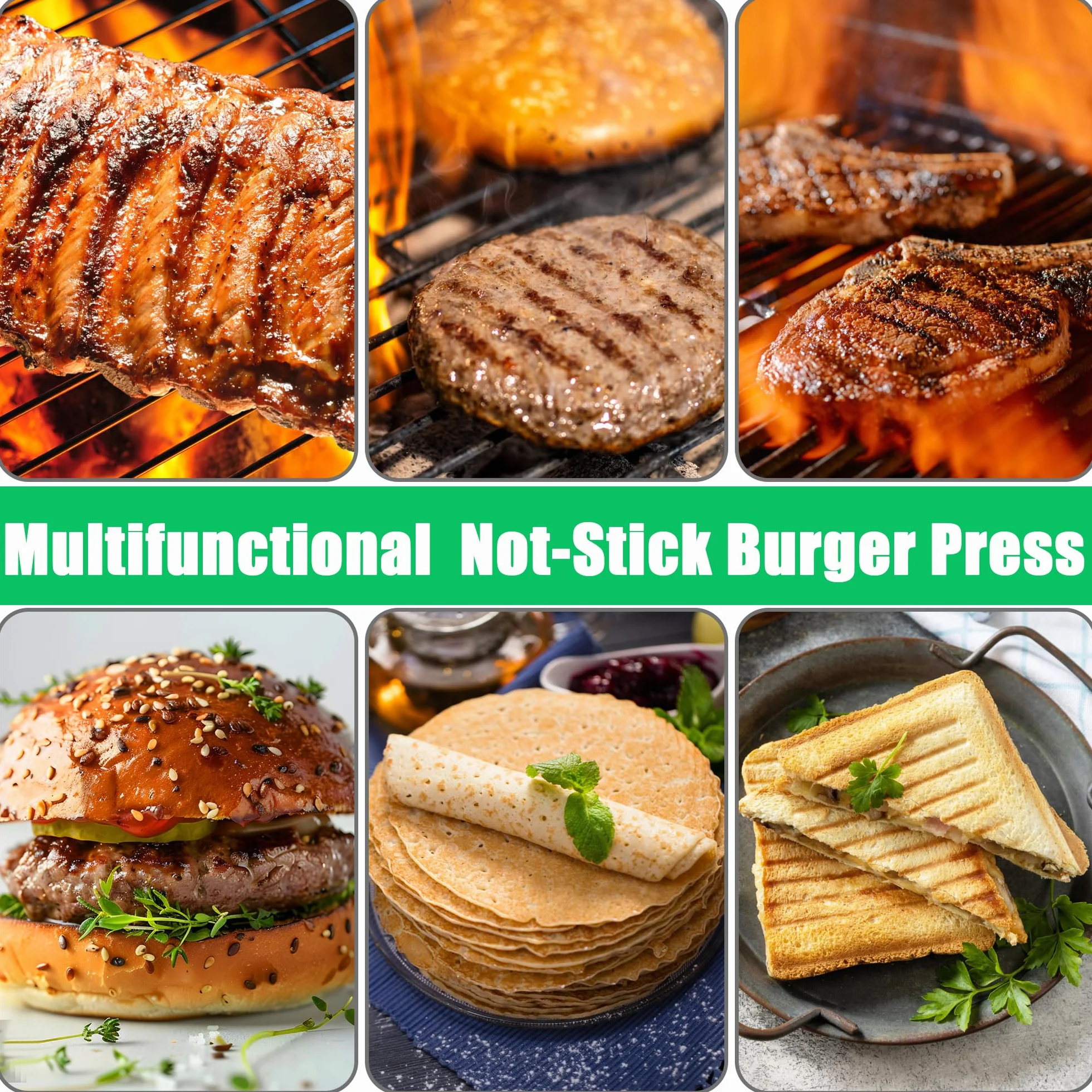 Prensa de Hamburguesas de Acero Inoxidable, Smash Burger Press 5.5 Pulgadas