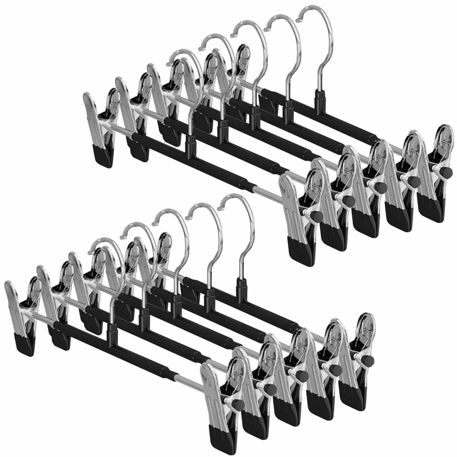10 Pcs Perchas para Pantalones, Perchas Faldasde Metal con Pinzas Clips Antideslizantes Ajustables, Colgadores Falda Ahorran Espacio para Colgar Ropa Abrigo Prenda Jeans Perchas, Negro