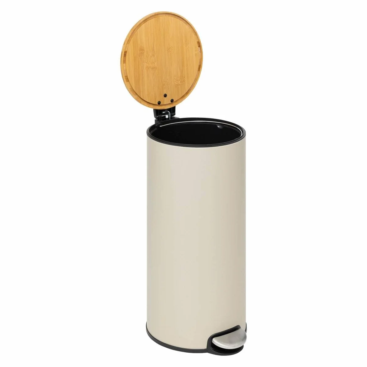 5five - Papelera con pedal de color beige - 30 L - Tapa de bambú, cubo extraíble - Para el hogar y el lavadero