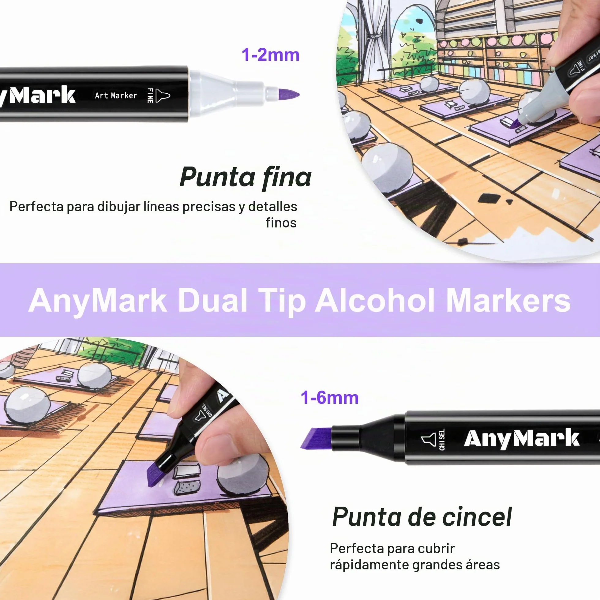 AnyMark Rotuladores de Alcohol 80 Colores, Doble Punta, para Ilustración y Bocetos