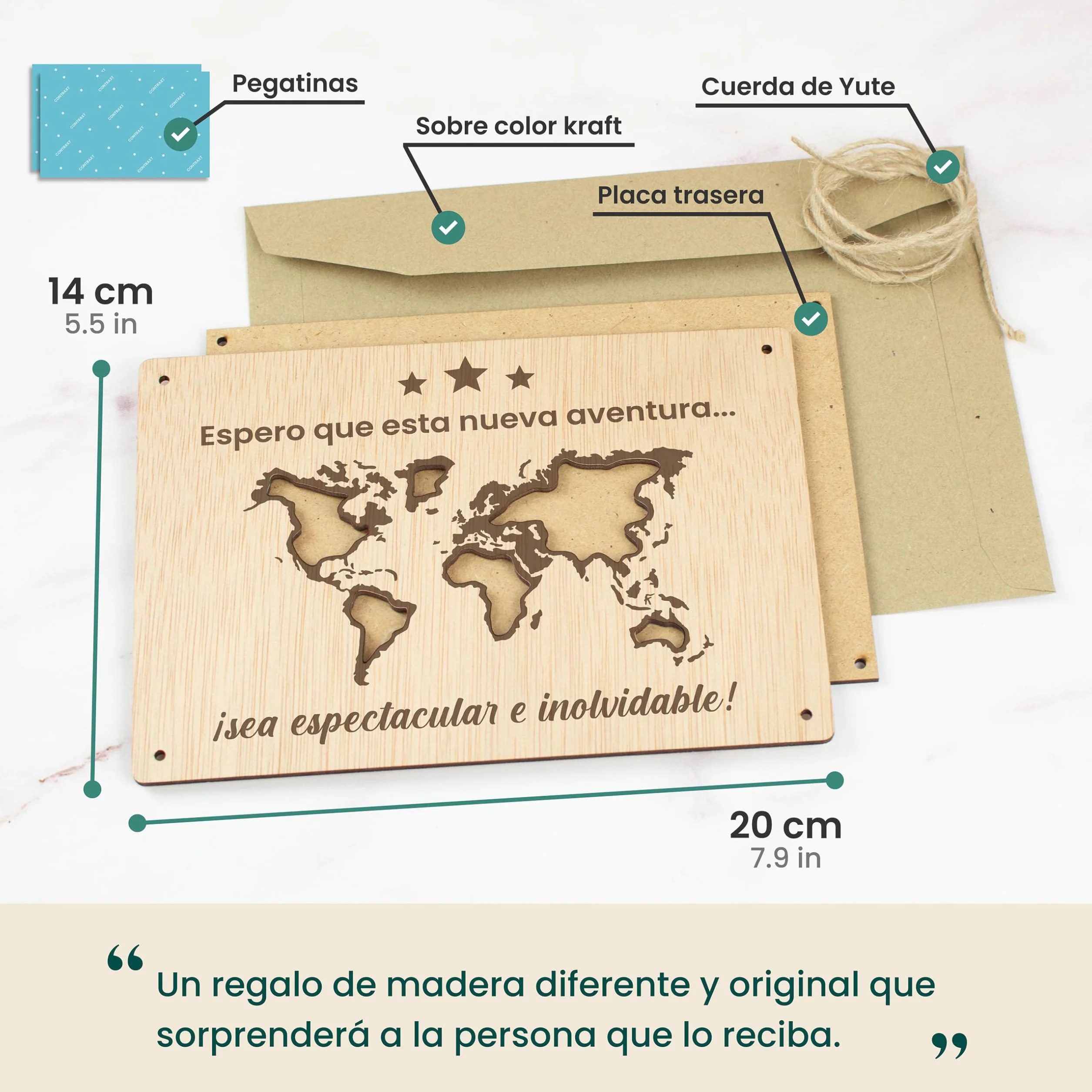 CONTRAXT Tarjeta de Madera para Fondo de Viaje Regalo Original Vacaciones Aventuras Soporte Creativo Regalar Dinero