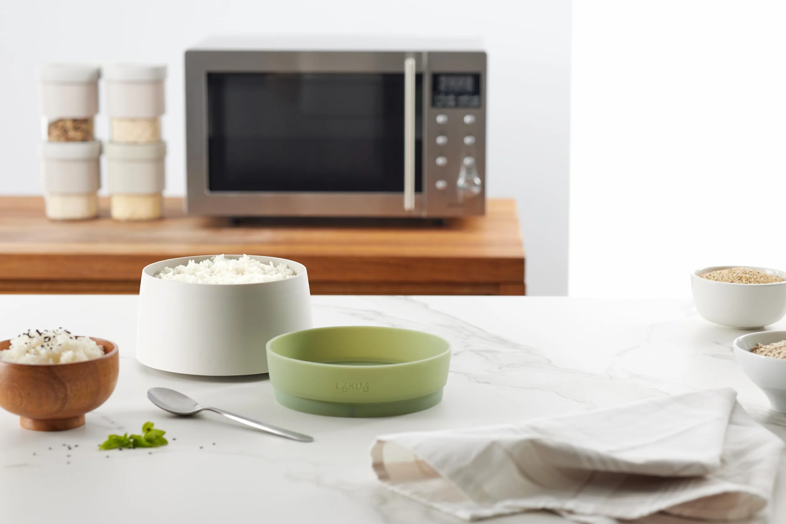 Lékué Recipiente para cocinar Quinoa y Arroces en microondas 1 Litro Verde