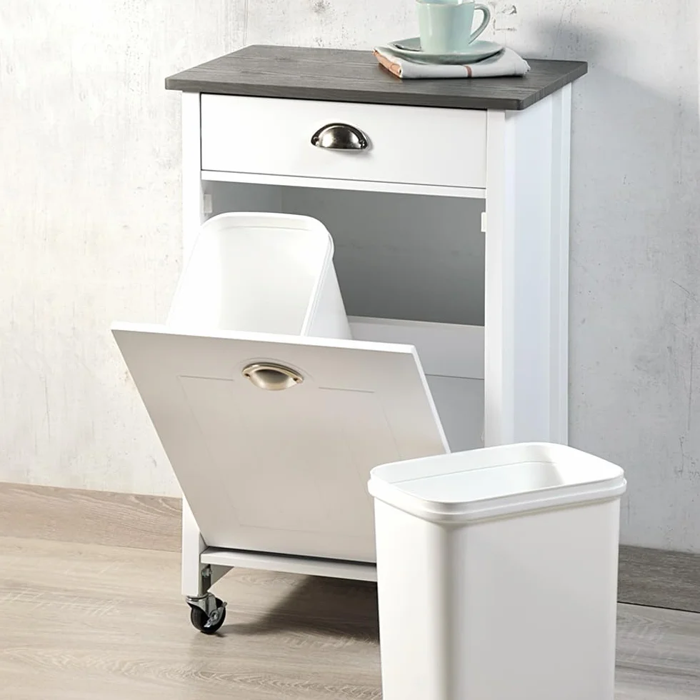 Kesper Carrito de Cocina con Sistema de separación de Basura, Material: Tablero de Fibra, plástico, Dimensiones: 50 x 79 x 37 cm, Color: Blanco, Gris | 25527 13