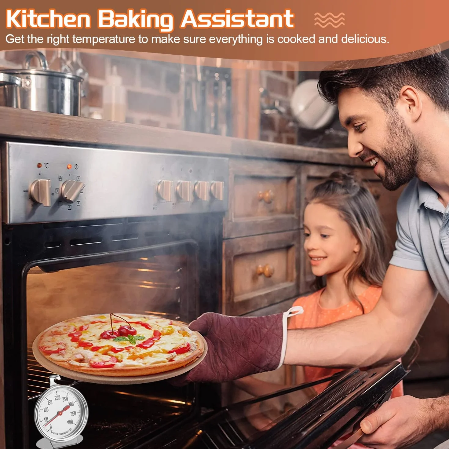 Termómetro para Horno 0-400 Grados TermóMetro de Horno para Horno de Gas Termómetro de Cocina de Calibre Grande de Acero Inoxidable para Cocina Hornear
