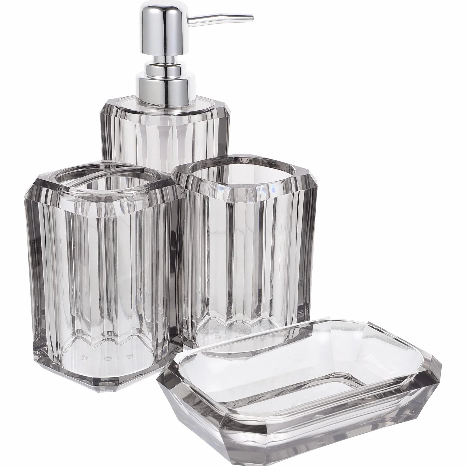 iplusmile Set de Baño Accesorios Dispensador de Jabón y Loción, Soporte para Cepillo de Dientes Acrílico y Acero Inoxidable, Compacto y Elegante para Mantener Ordenado el Baño