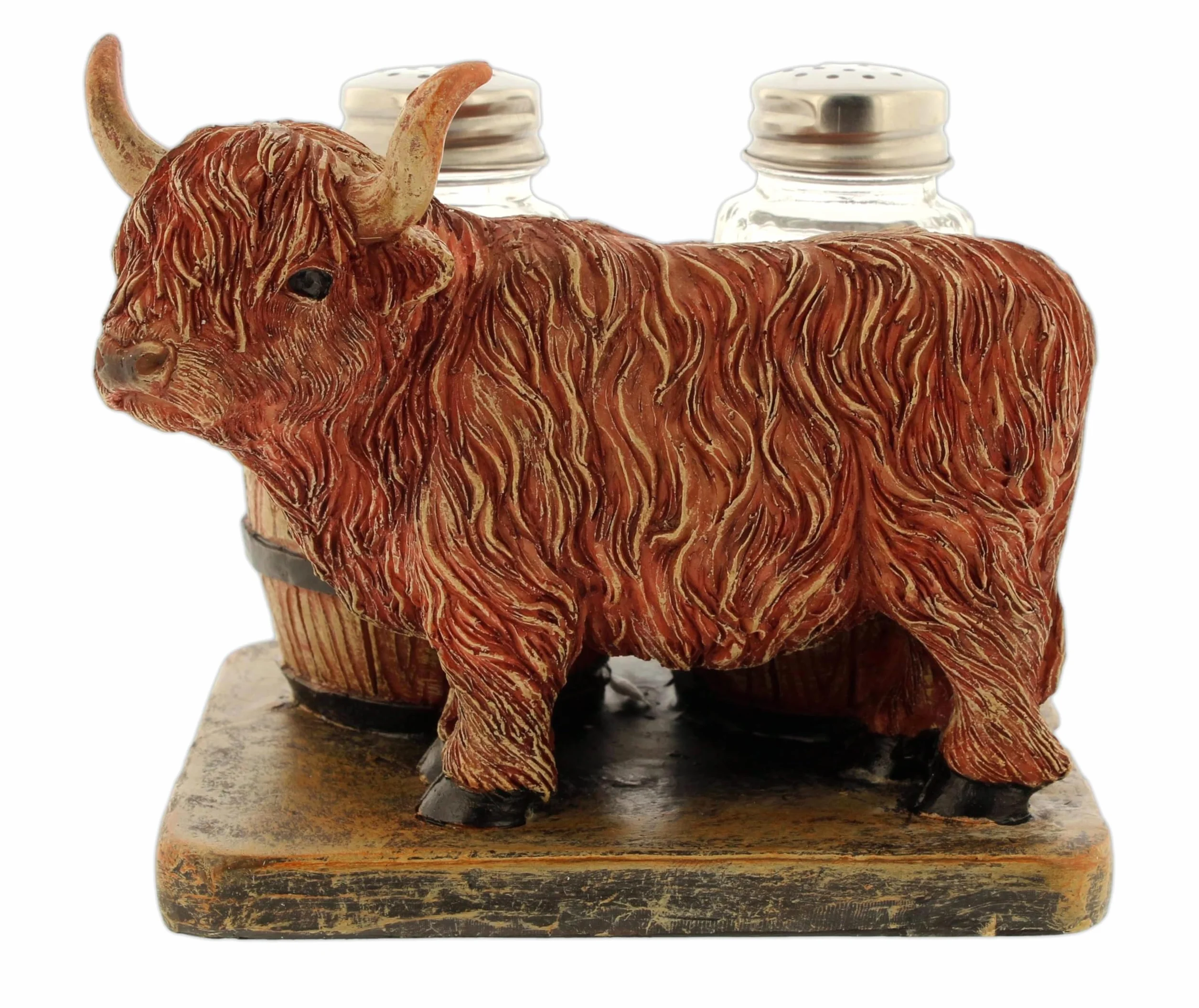 The Bridge Collection Juego de salero y pimentero de vaca de toro de las tierras altas de 5 pulgadas, decoración de cocina de granja, figura de ganado rústica occidental, regalo para los amantes de