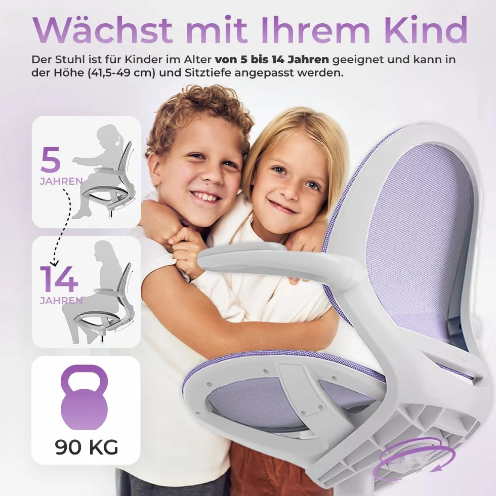 Spacetronik Silla de escritorio para niños – Silla de oficina infantil con reposapiés y reposabrazos ajustables – Silla de escritorio ergonómica para niños de 5 – 14 años de edad – 82,5 – 90 cm de