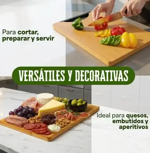 Tablas de Cortar de Bambú Set 2 Piezas.Tabla cocina madera. (38x28 + 30x20 cm) con Asa – Antibacterianas, Resistentes y Fáciles de Limpiar – Tabla Cocina Profesional