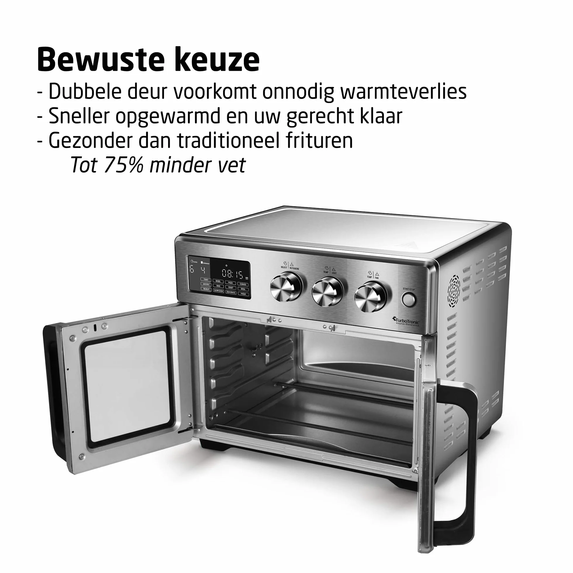 TurboTronic Horno Digital 32L 4en1 Asador Giratorio Freidora de Aire