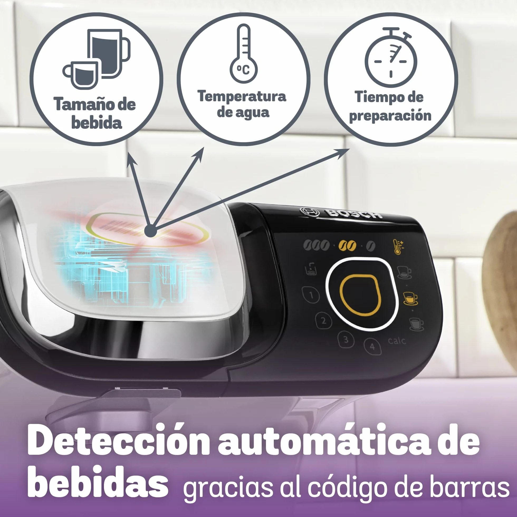 Máquina multibebida BOSCH TASSIMO MY WAY 2, TAS6504, hasta 70 bebidas, OneTouch, servicio individual, personalización de bebidas, filtración de agua BRITA MAXTRA+, INTELLIBRE, blanco