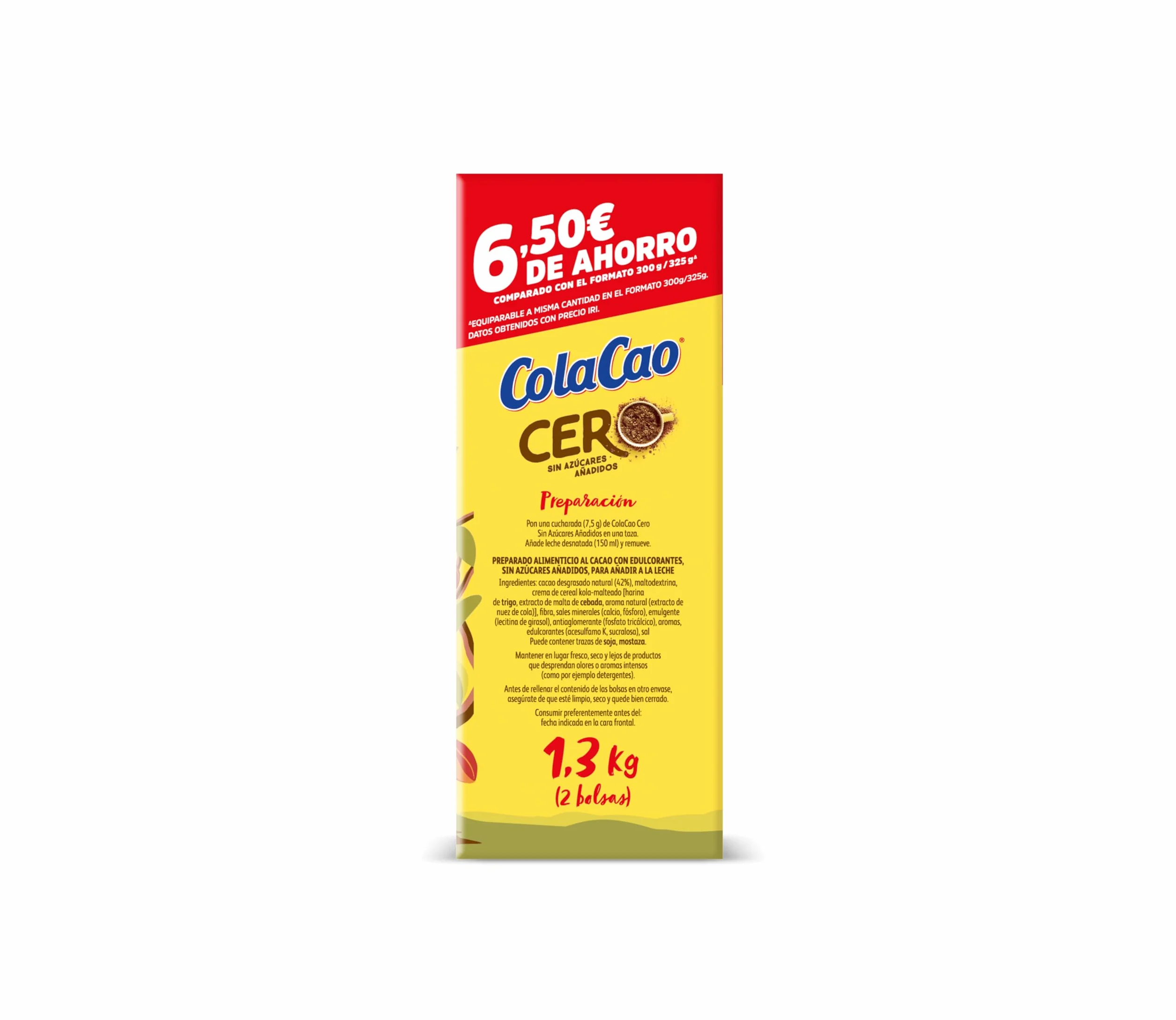 ColaCao Cero Cacao Soluble sin Azúcares Añadidos 1,3 kg 92 Raciones