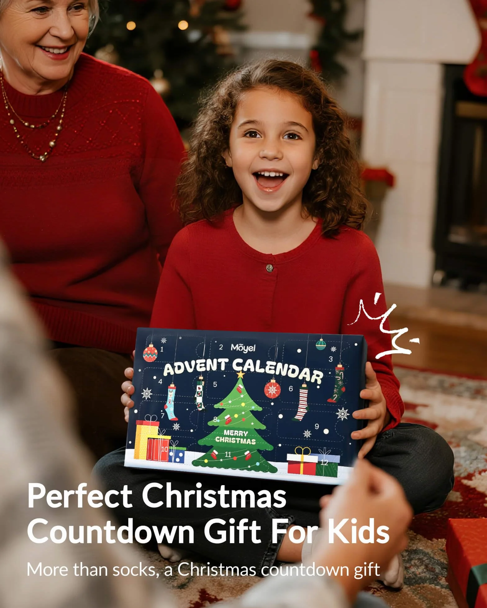 Moyel Calendario Adviento Calcetines 12 pares 8-12 Años Navidad Regalo Niño Niña