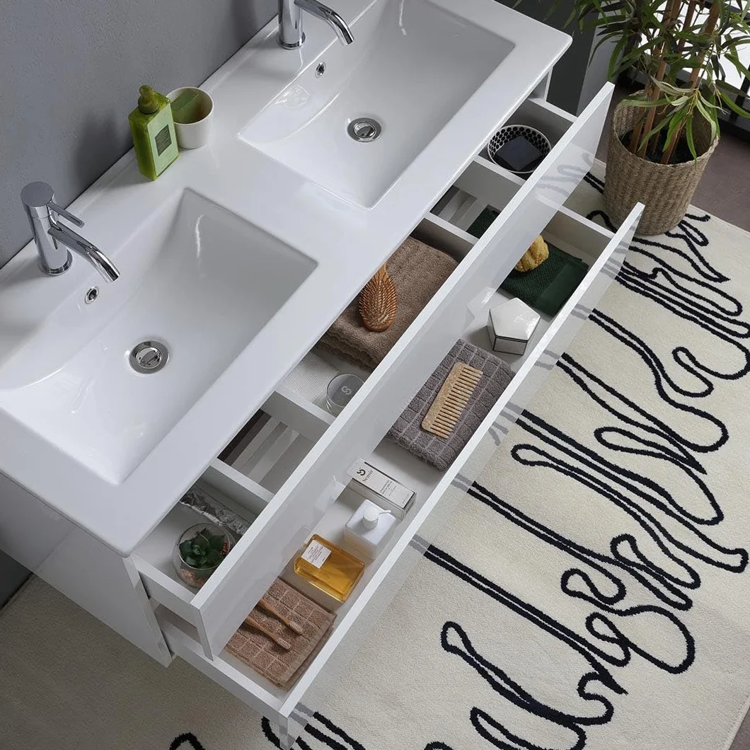 Kiamami Valentina - Mueble de baño Blanco Brillante 120cm, cajones y Lavabo Doble | Benaco