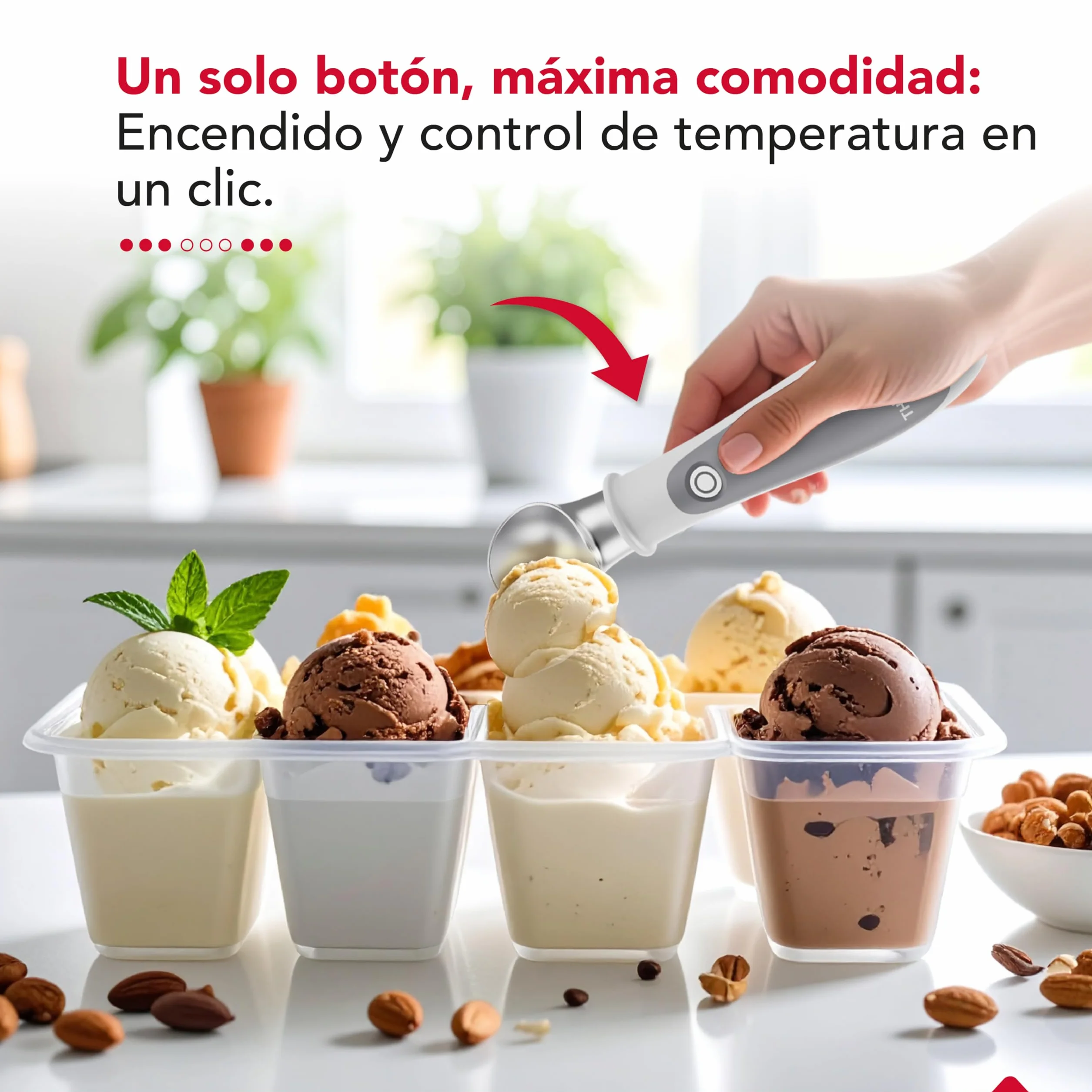 Thörben Cuchara de Helados Eléctrica Calentada USB-C, Doble Nivel de Calor 45°C y 60°C, Material Grado Alimenticio