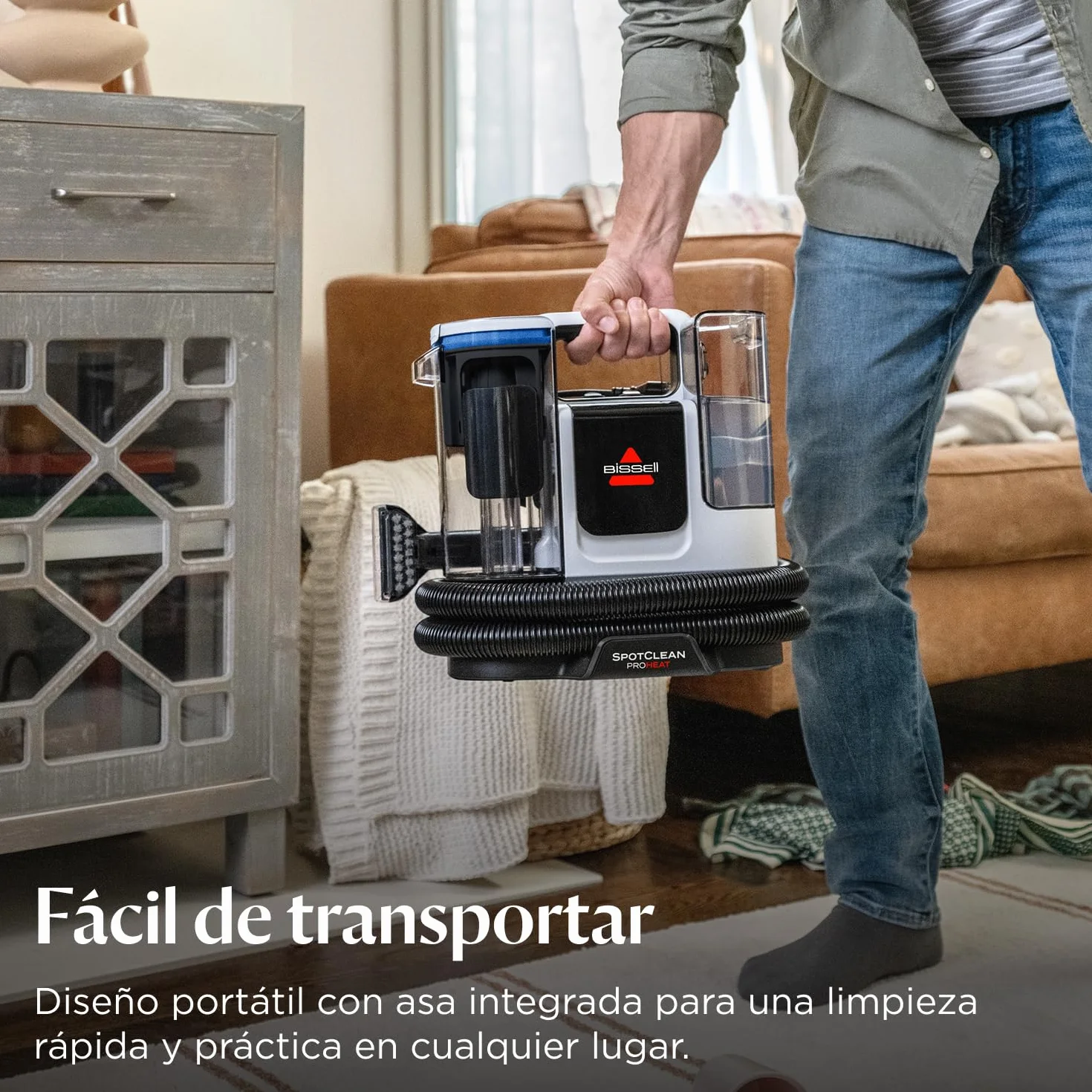 BISSELL SpotClean ProHeat Advanced, Aspiradora de agua tapiceria, limpia tapicerias multisuperficie compacta, Potente 1125W, Sistema triple limpieza profunda para manchas difíciles, Con cable, 3924N