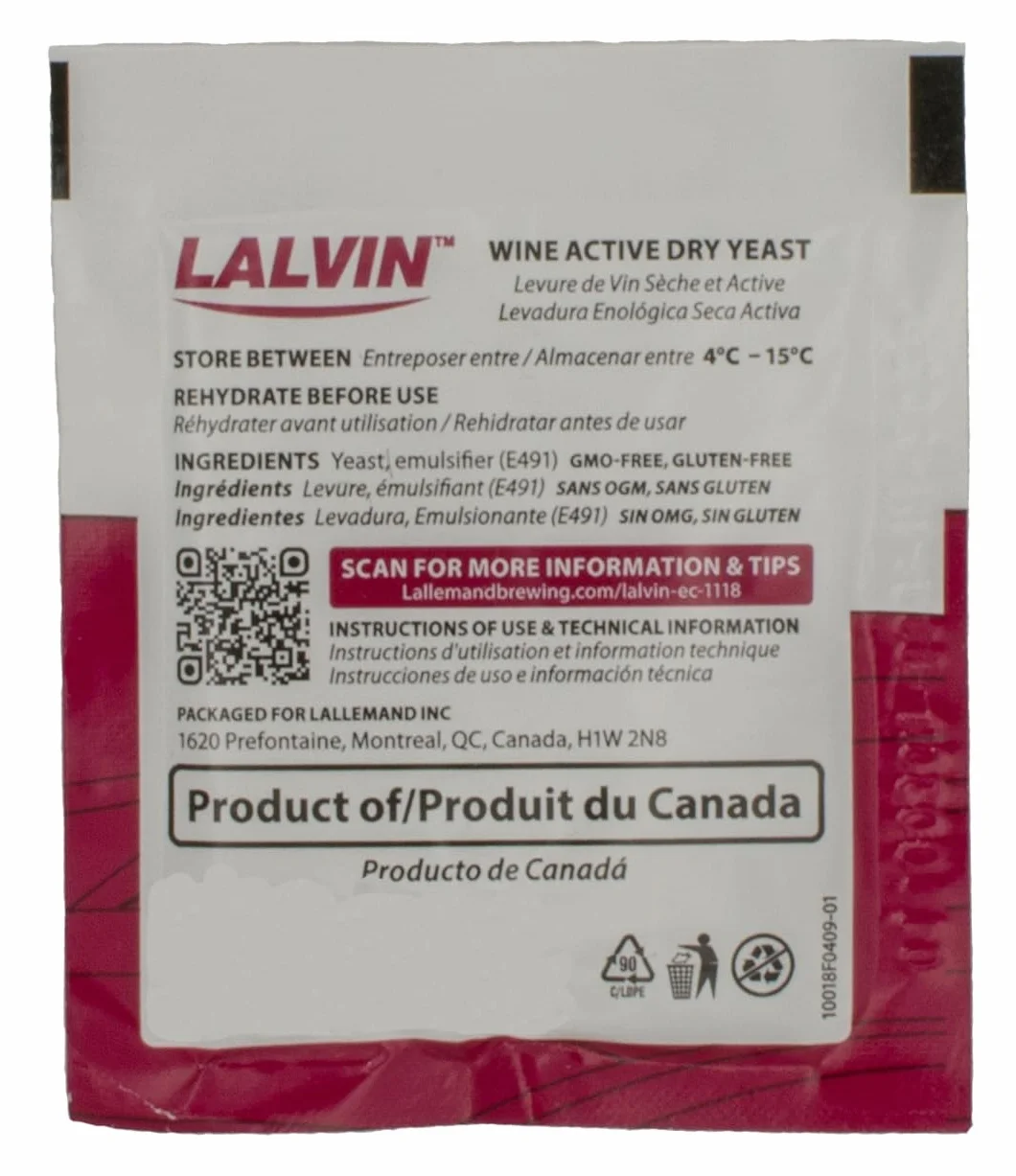 Lalvin EC1118 levadura seca 5 g para vino blanco, rosado y frutas