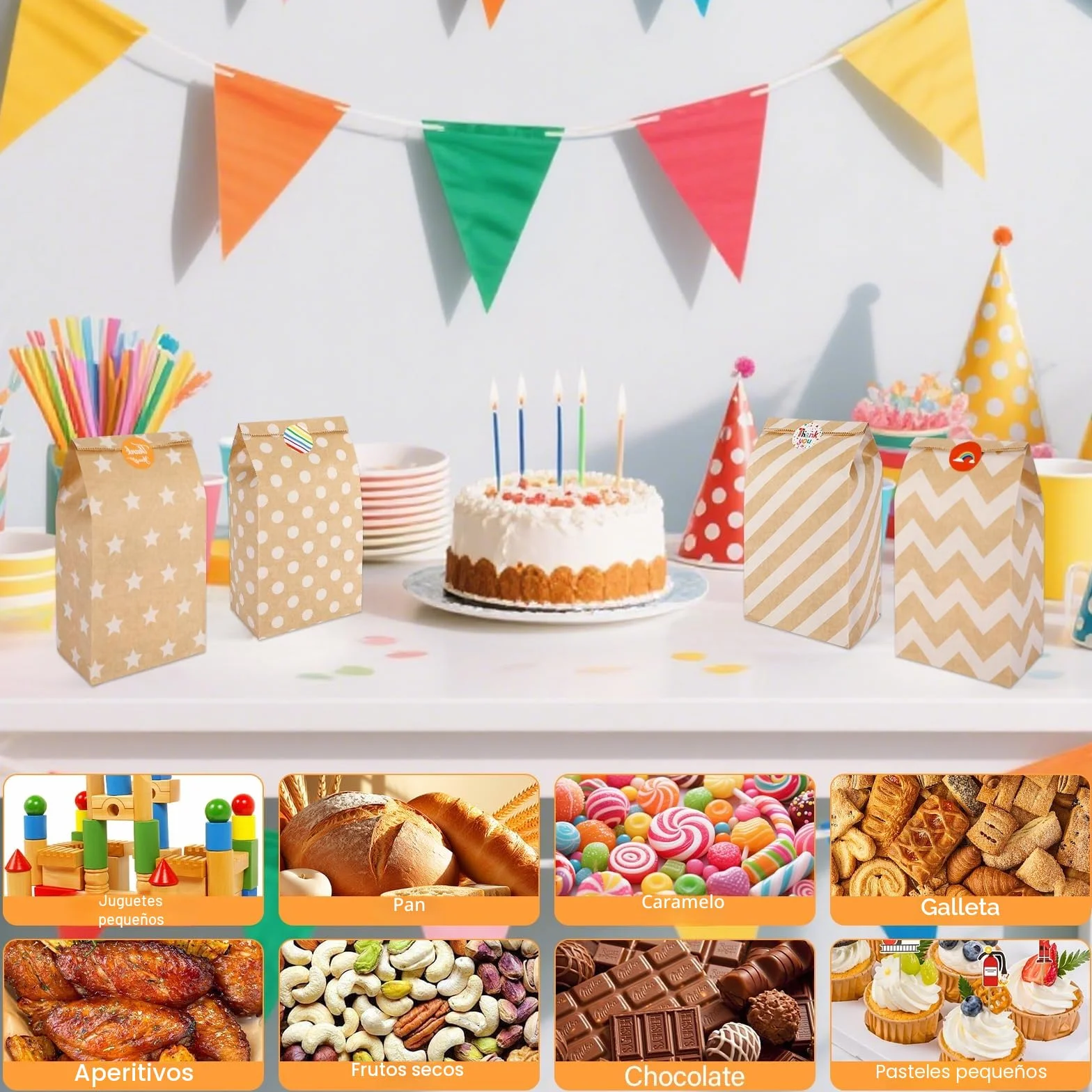 20 bolsas de regalo de papel kraft con 48 pegatinas para cumpleaños infantiles, Navidad y regalos de fiesta, bolsas papel regalo, bolsa de chuches para cumpleaños