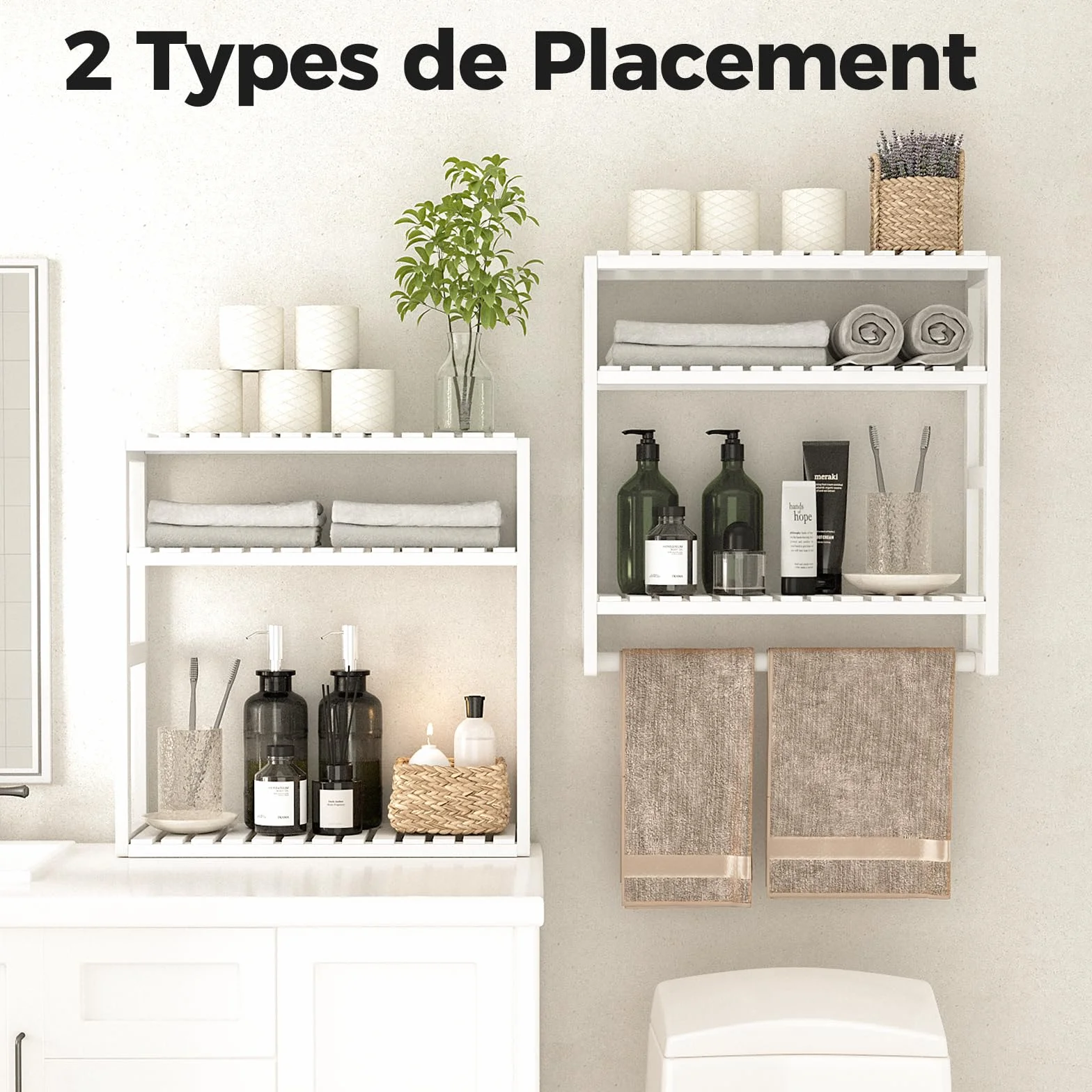 Bamworld Estantería Baño Pared 3 Niveles Bambú Ajustable Organizador Ahorrar Espacio