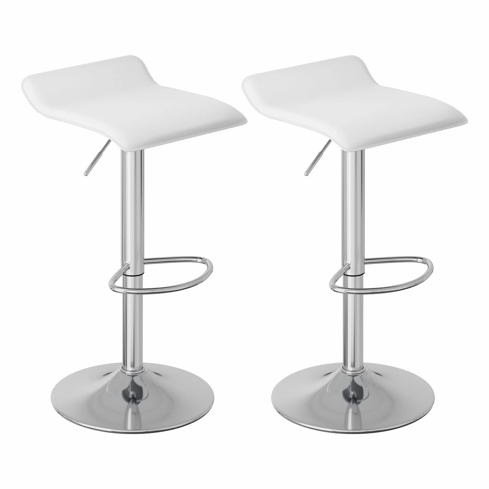 WOLTU Taburetes Cocina Giratorios 360° Altura Ajustable Asiento PVC Blanco+Plata