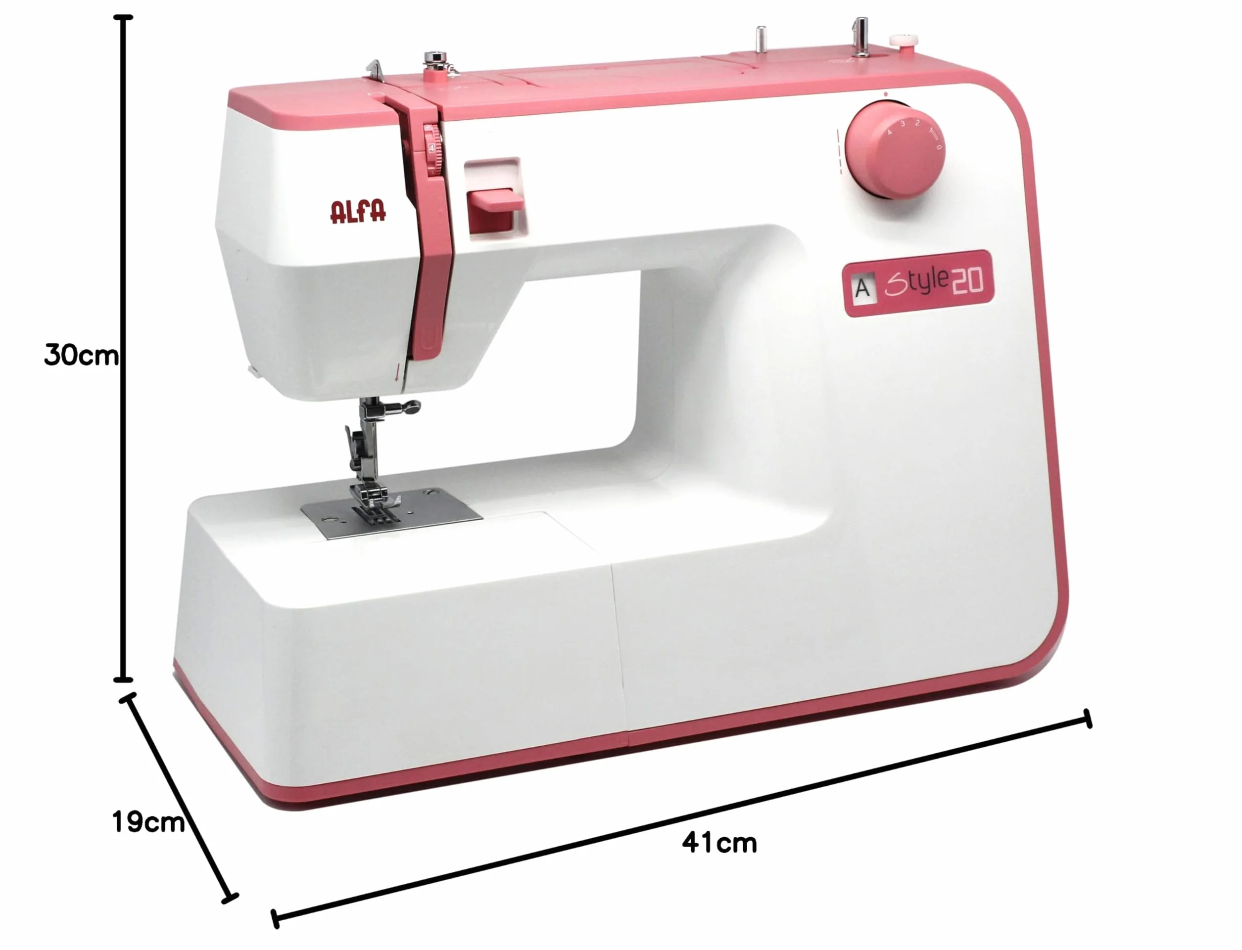ALFA - Máquina de Coser, Style 20, Rosa, 10 Puntadas, 30 x 19 x 41 Cm, Accesorios Incluidos