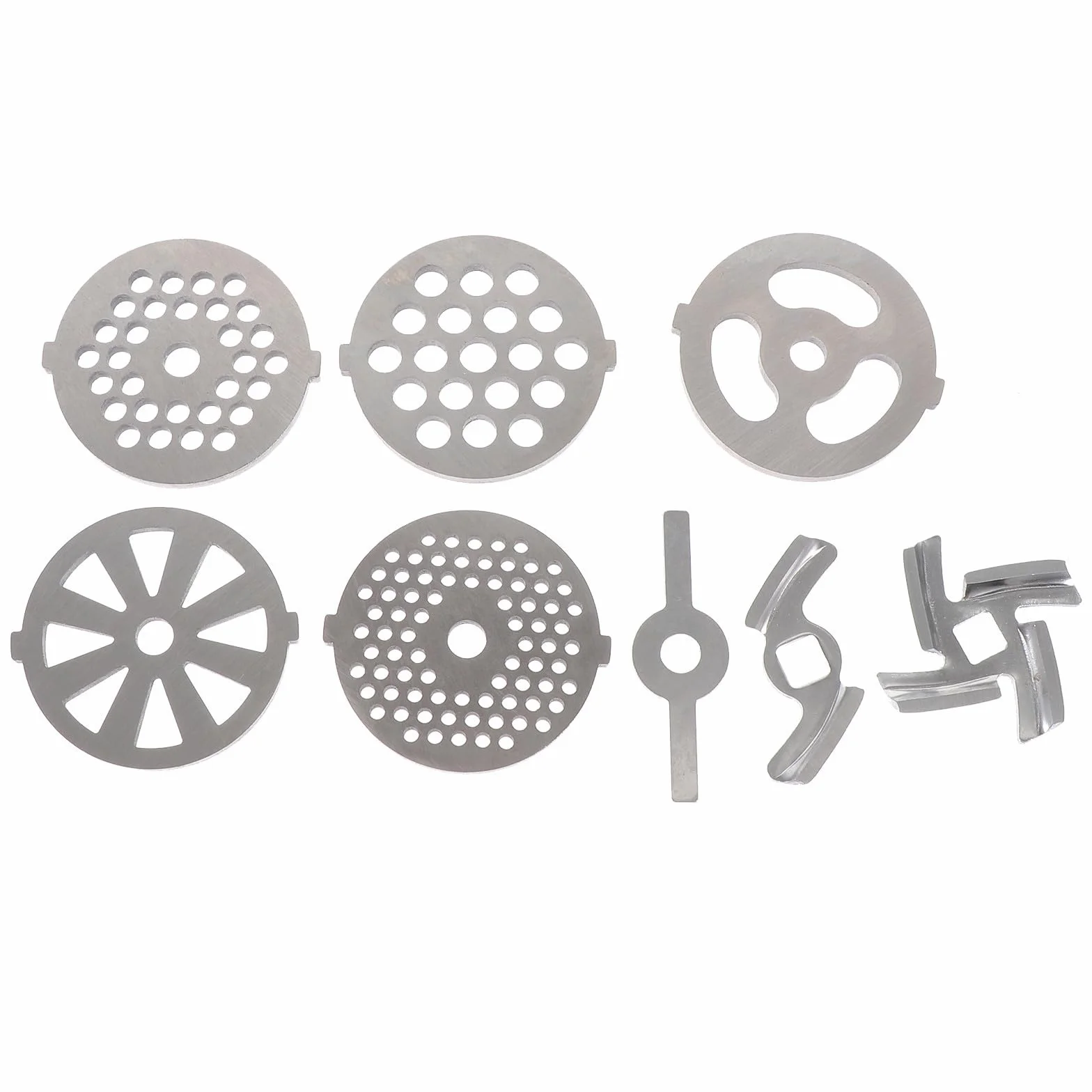 Cuchillas y Placas de Acero Inoxidable Juego de 8 Piezas Orificios Redondos de 7mm y Cuadrados de 8.3mm, Resistentes Corrosión para Picadora de Carne para Uso Doméstico