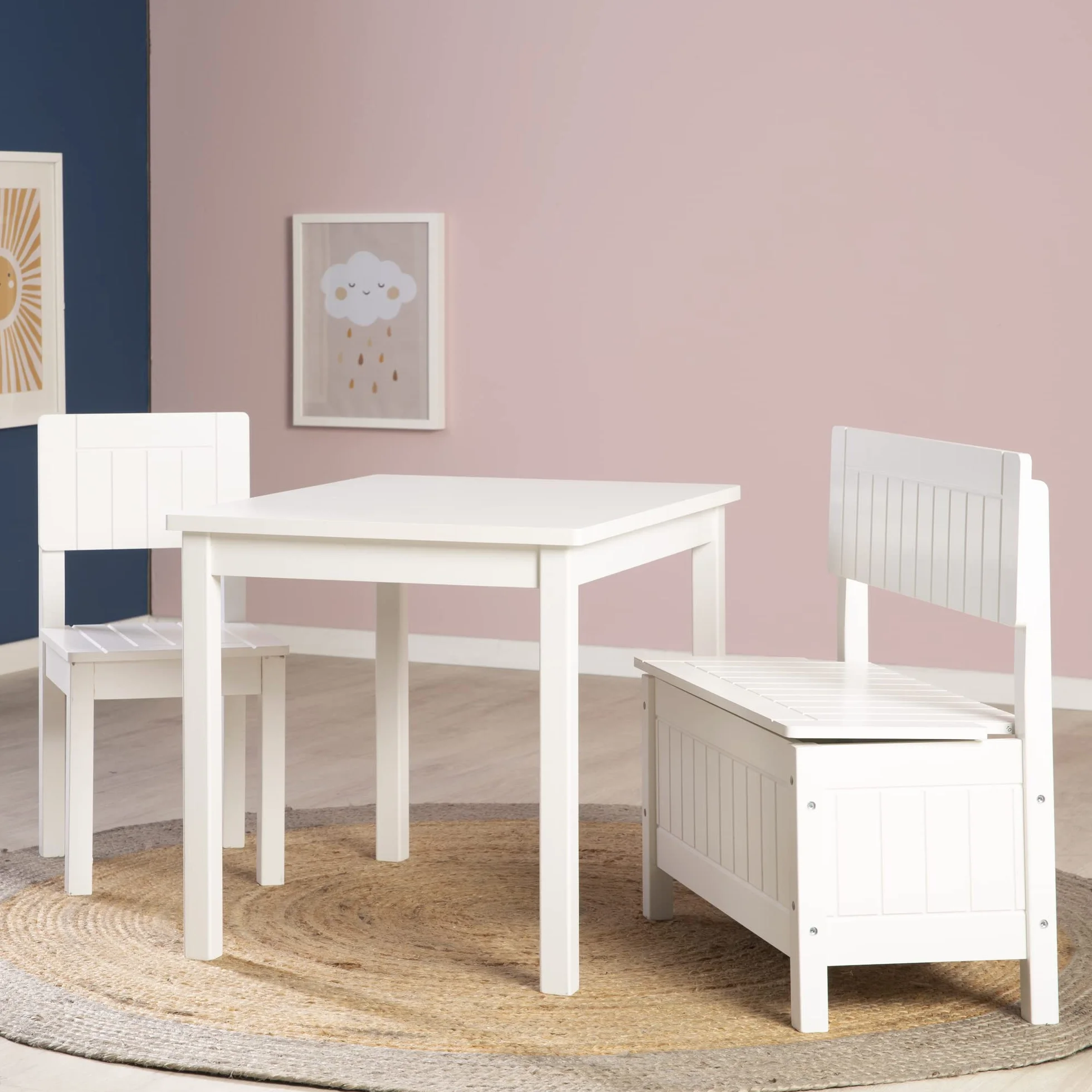 roba Silla infantil, silla con respaldo para niños, lacada en blanco, Alto x Ancho x Profundidad: 59x29x29 cm, altura del asiento 31 cm